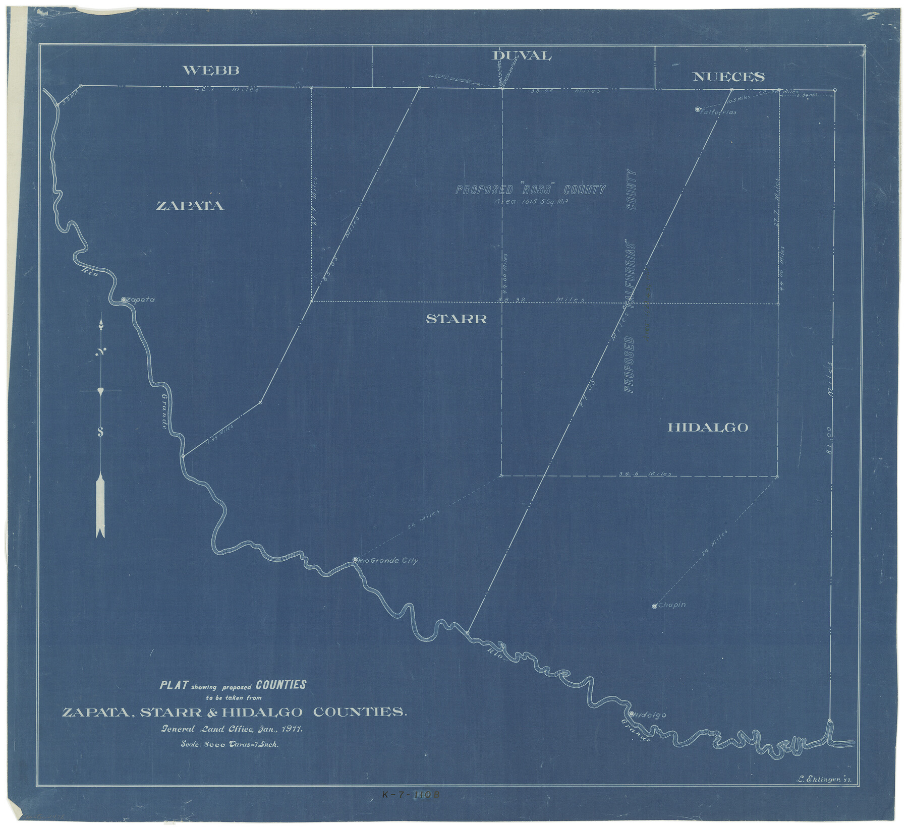 2478, Plat showing proposed counties to be taken from Zapata, Starr & Hidalgo Counties, General Map Collection
