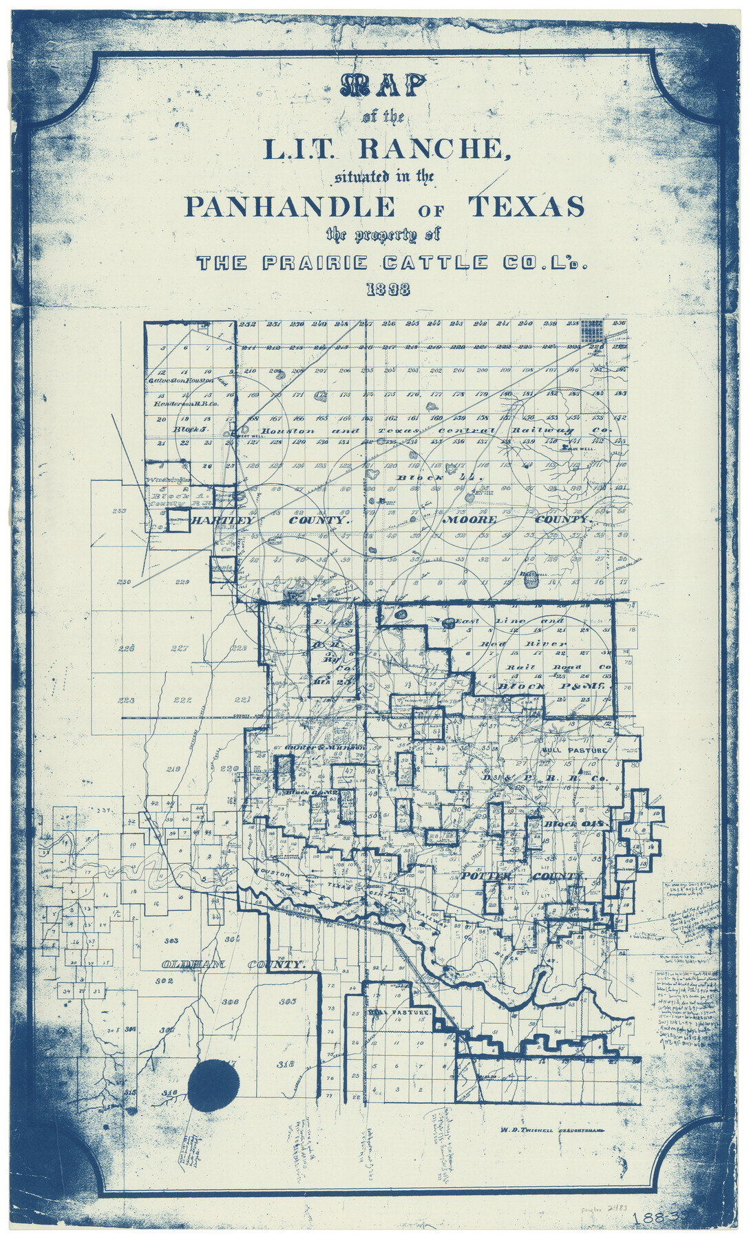 2483, Map of the L.I.T. Ranche situated in the Panhandle of Texas the property of the Prairie Cattle Co. L'd, General Map Collection
