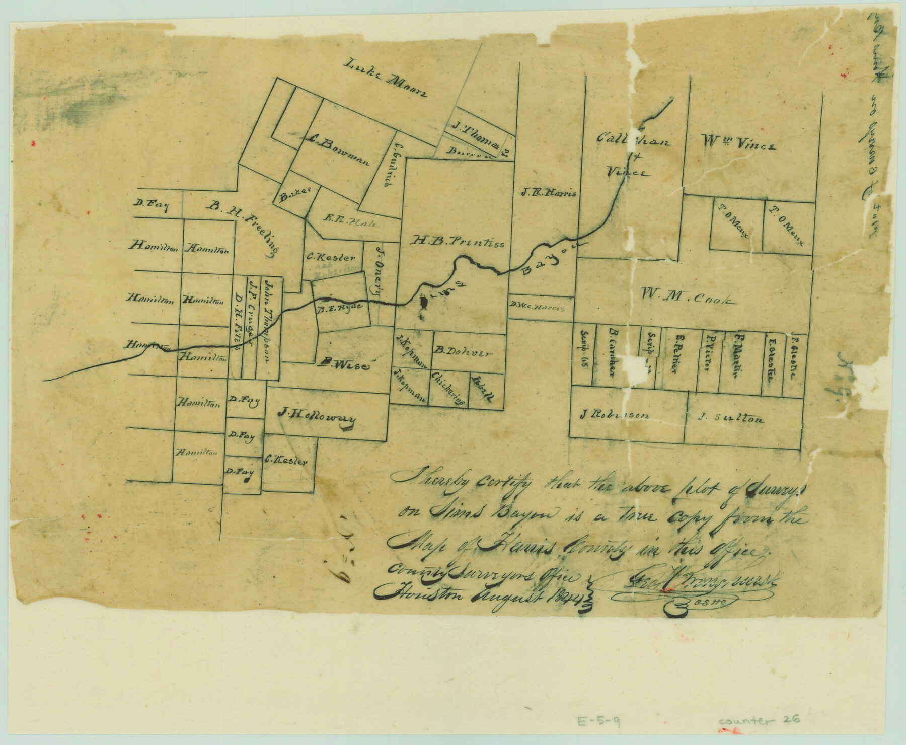 26, Plot of surveys on Sims Bayou, General Map Collection