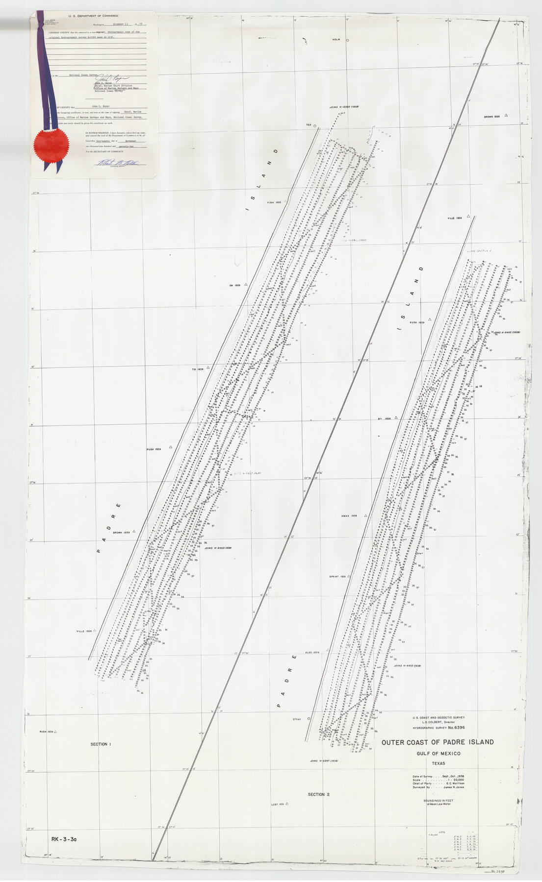 2698, Hydrographic Survey H-6396 of Outer Coast of Padre Island; Gulf of Mexico, General Map Collection