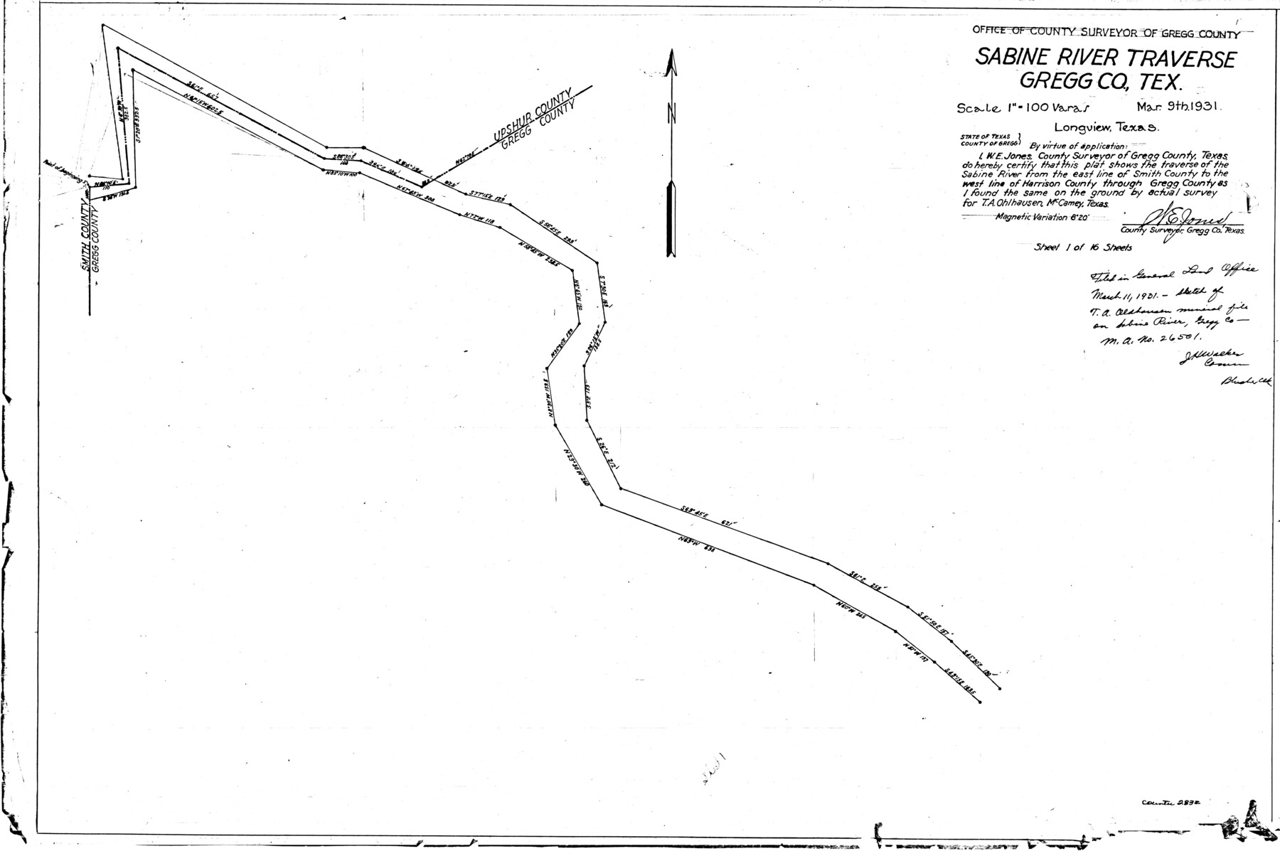 2832, [Sketch for Mineral Application 26501 - Sabine River, T. A. Oldhausen], General Map Collection