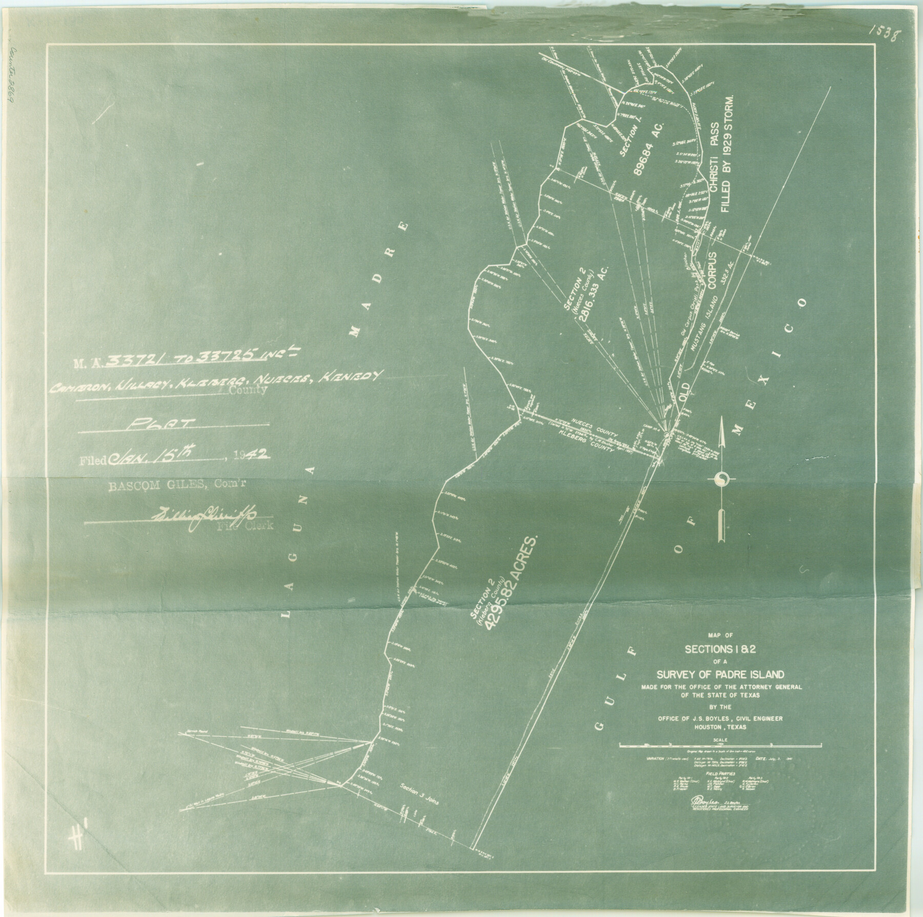 2869, [Sketch for Mineral Application 33721 - 33725  Incl. - Padre and Mustang Island], General Map Collection
