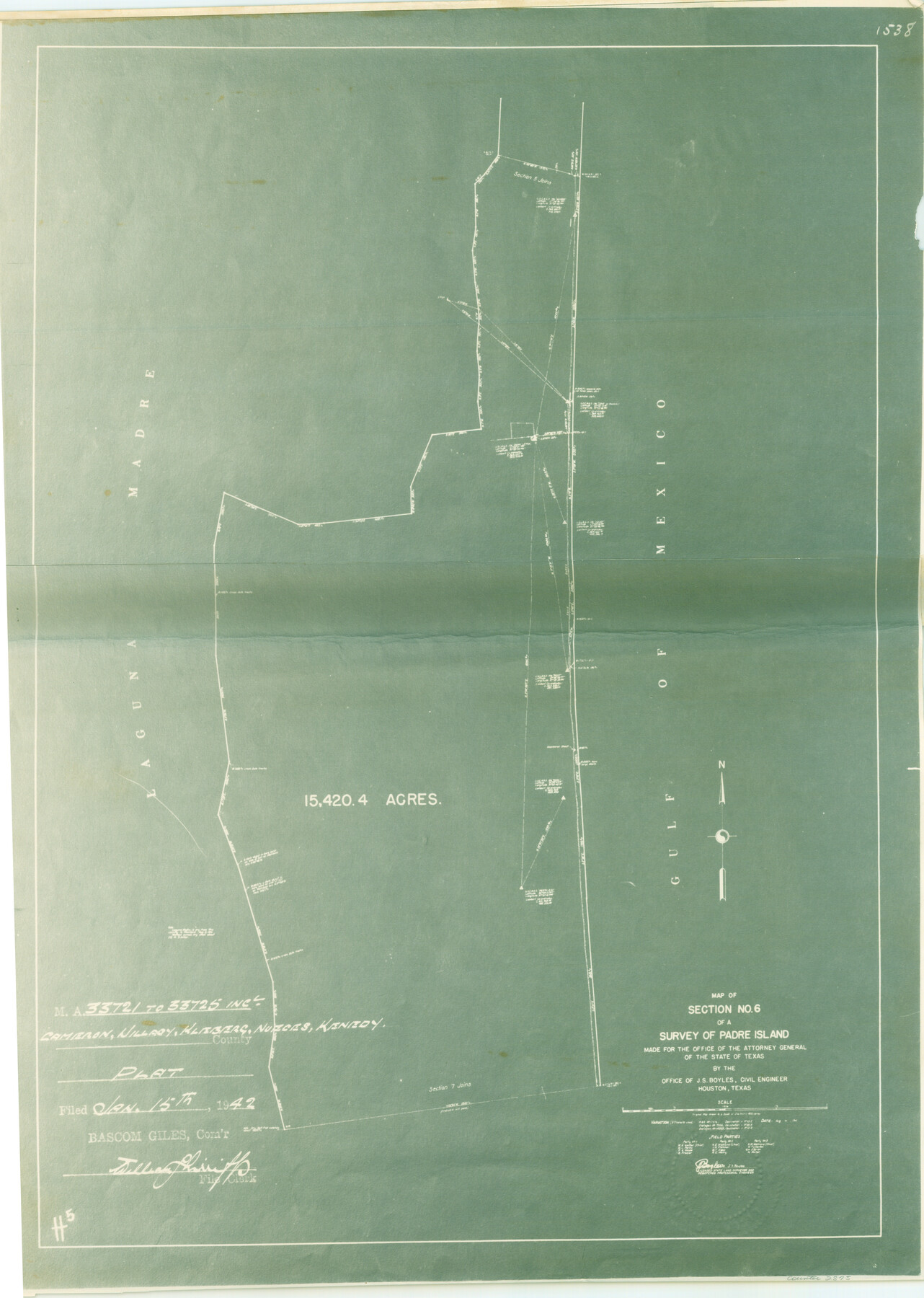 2875, [Sketch for Mineral Application 33721 - 33725  Incl. - Padre and Mustang Island], General Map Collection
