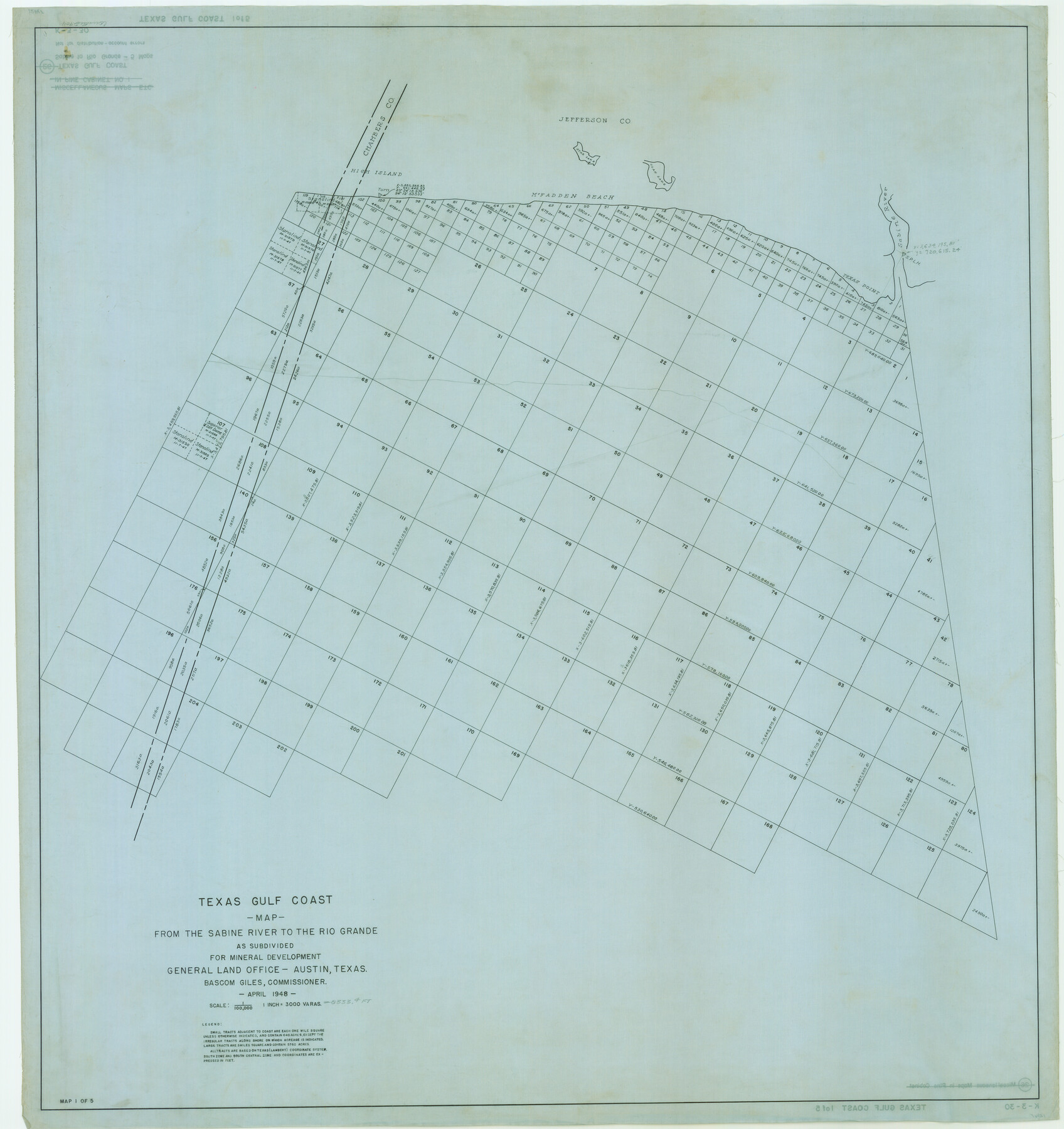 2904, Texas Gulf Coast Map from the Sabine River to the Rio Grande as subdivided for mineral development, General Map Collection