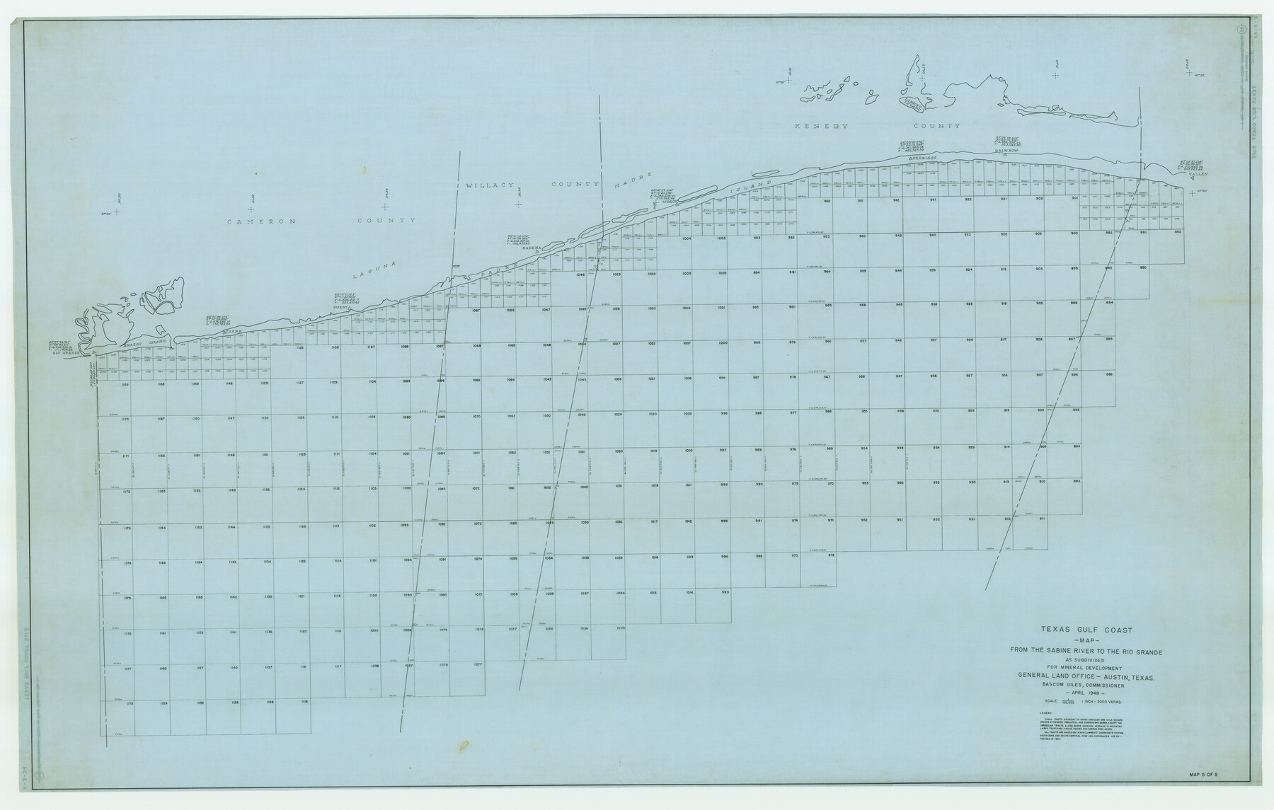 2908, Texas Gulf Coast Map from the Sabine River to the Rio Grande as subdivided for mineral development, General Map Collection