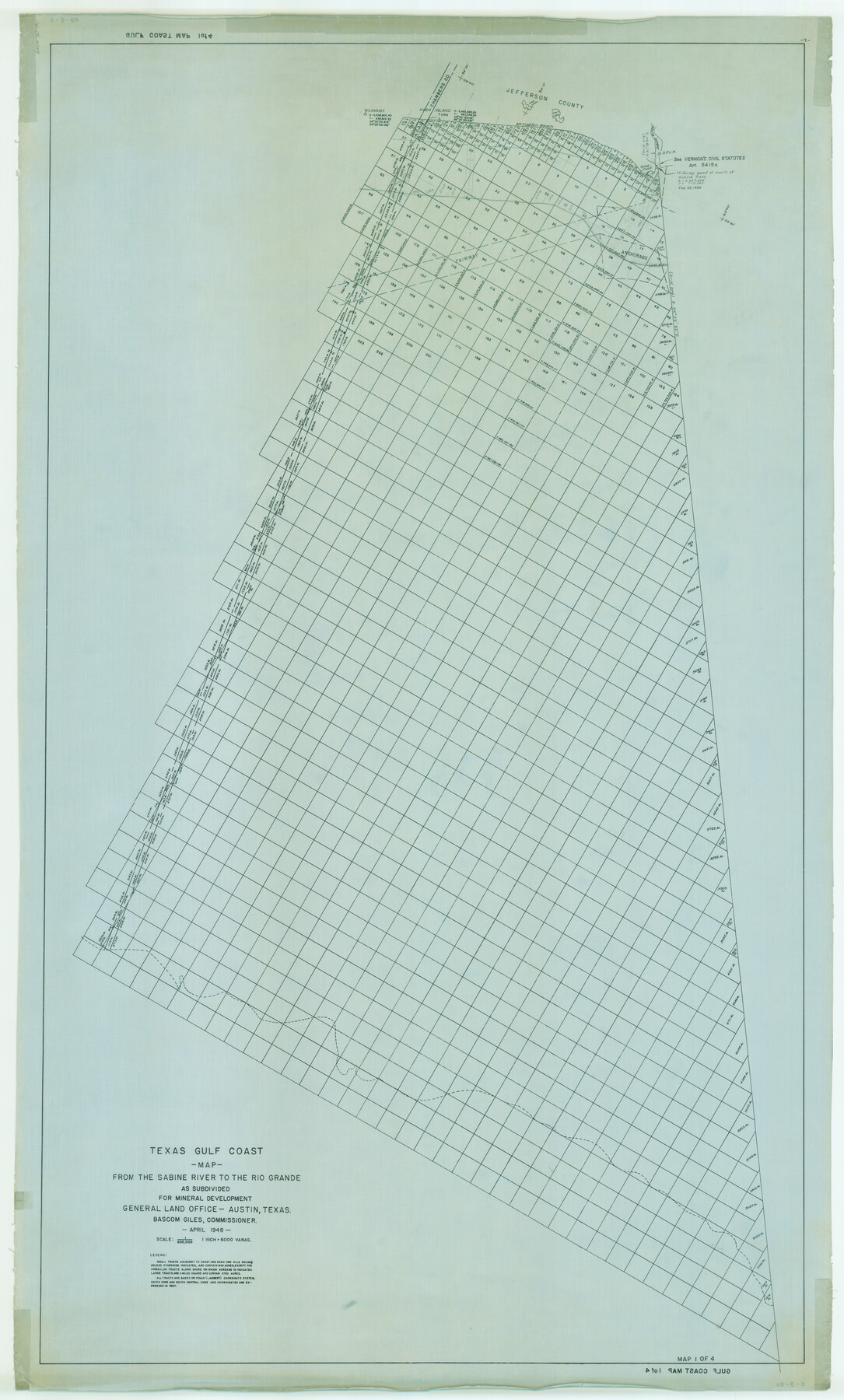 2909, Texas Gulf Coast Map from the Sabine River to the Rio Grande as subdivided for mineral development, General Map Collection