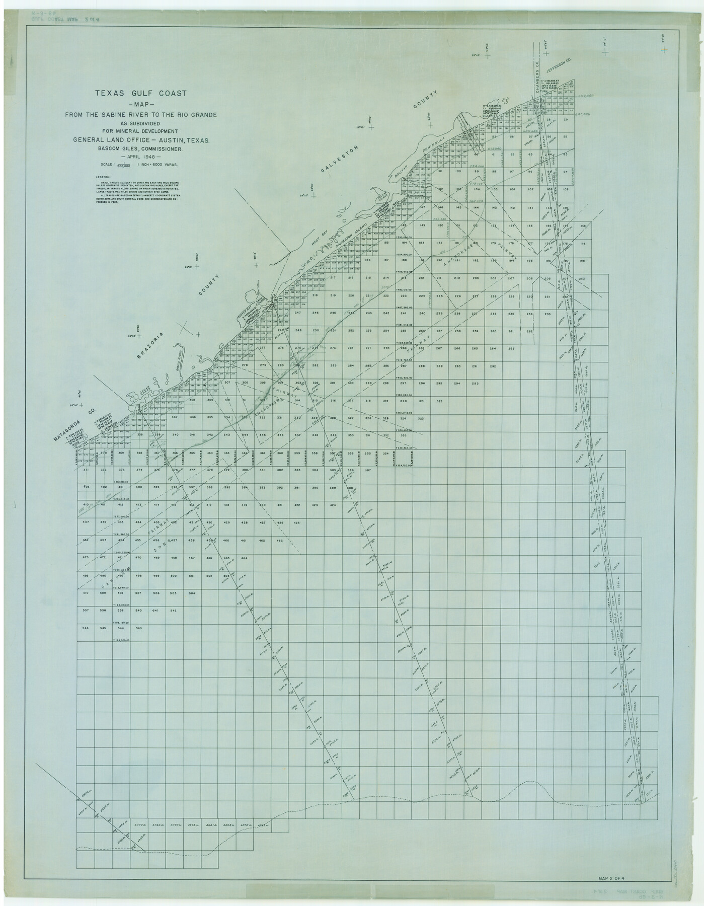 2910, Texas Gulf Coast Map from the Sabine River to the Rio Grande as subdivided for mineral development, General Map Collection