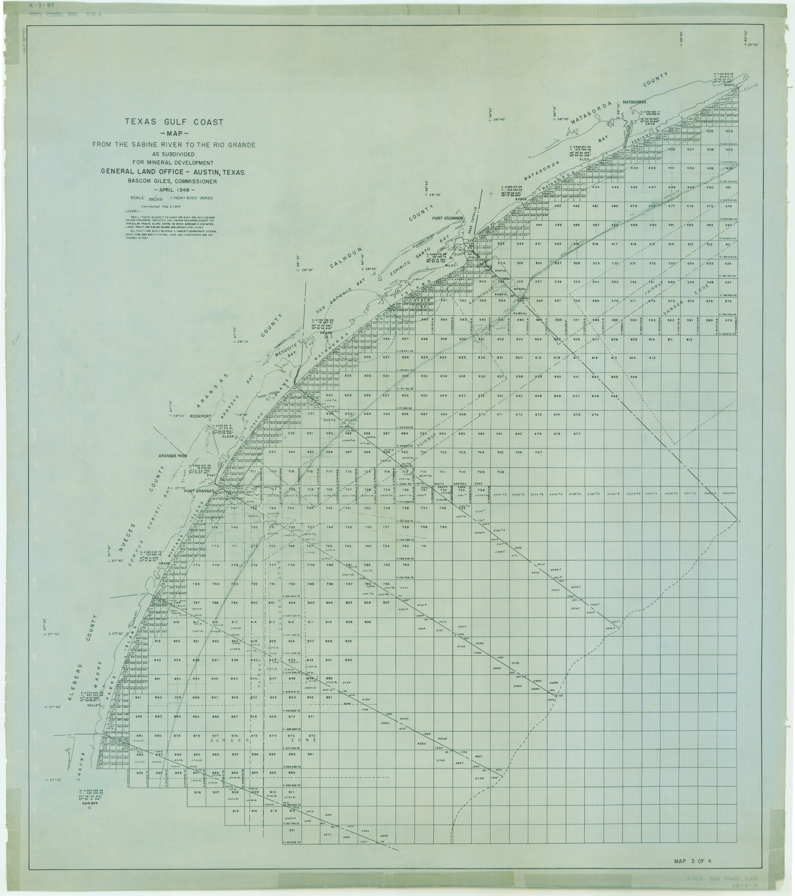 2911, Texas Gulf Coast Map from the Sabine River to the Rio Grande as subdivided for mineral development, General Map Collection