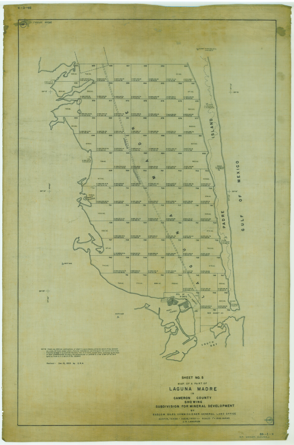 2917, Map of a part of Laguna Madre showing subdivision for mineral development, General Map Collection