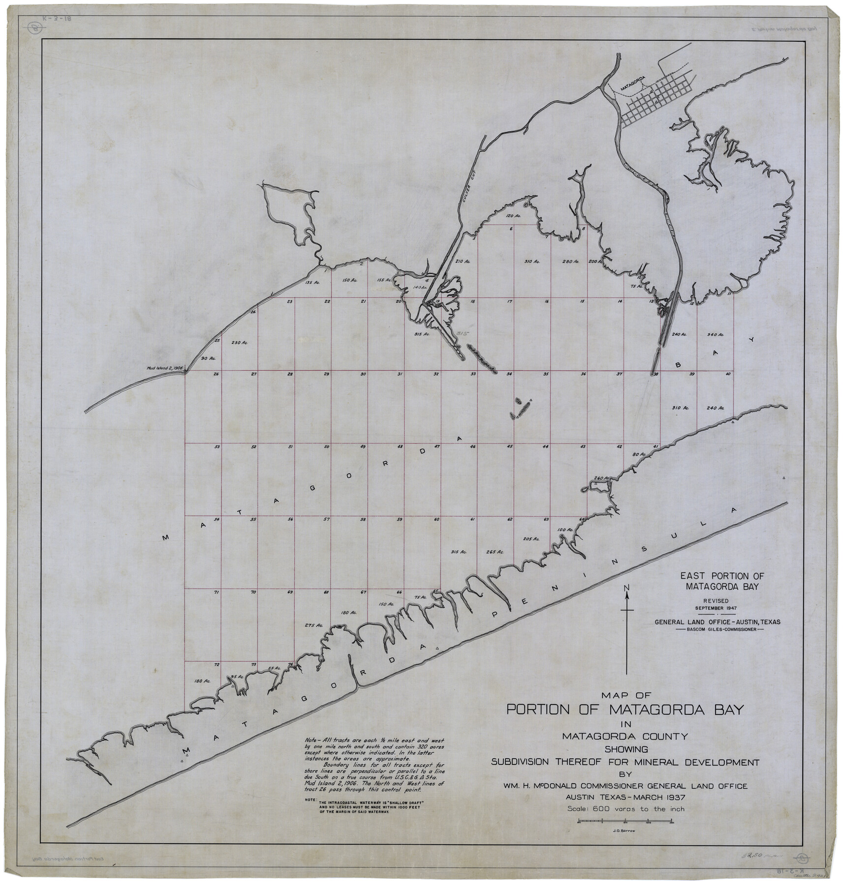 2921, Map of Portion of Matagorda Bay in Matagorda County showing subdivision thereof for mineral development, General Map Collection