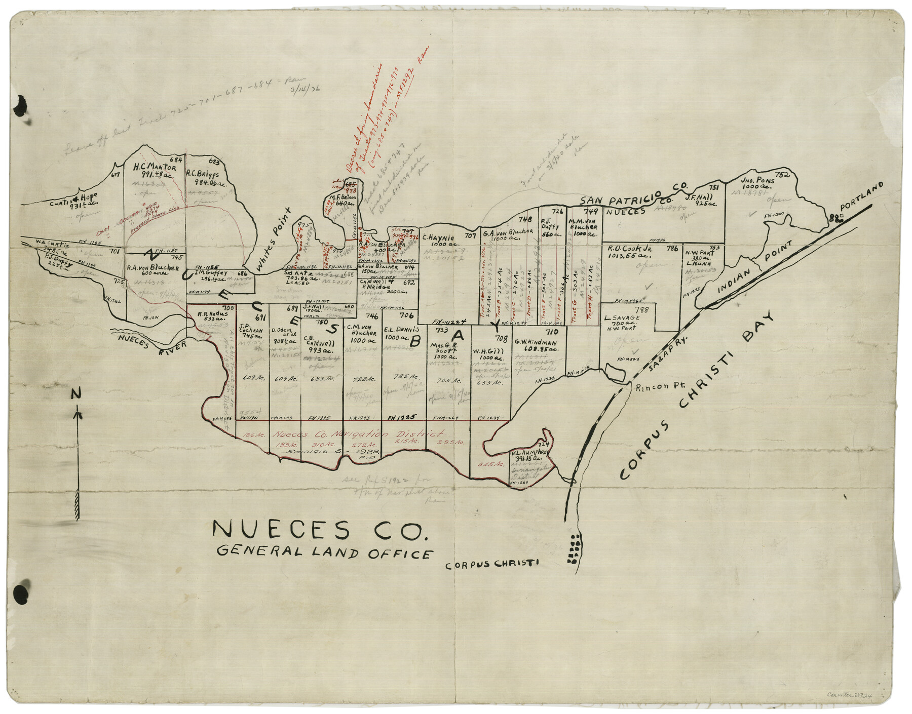 2924, [Map of Nueces Bay Showing Old Leases], General Map Collection