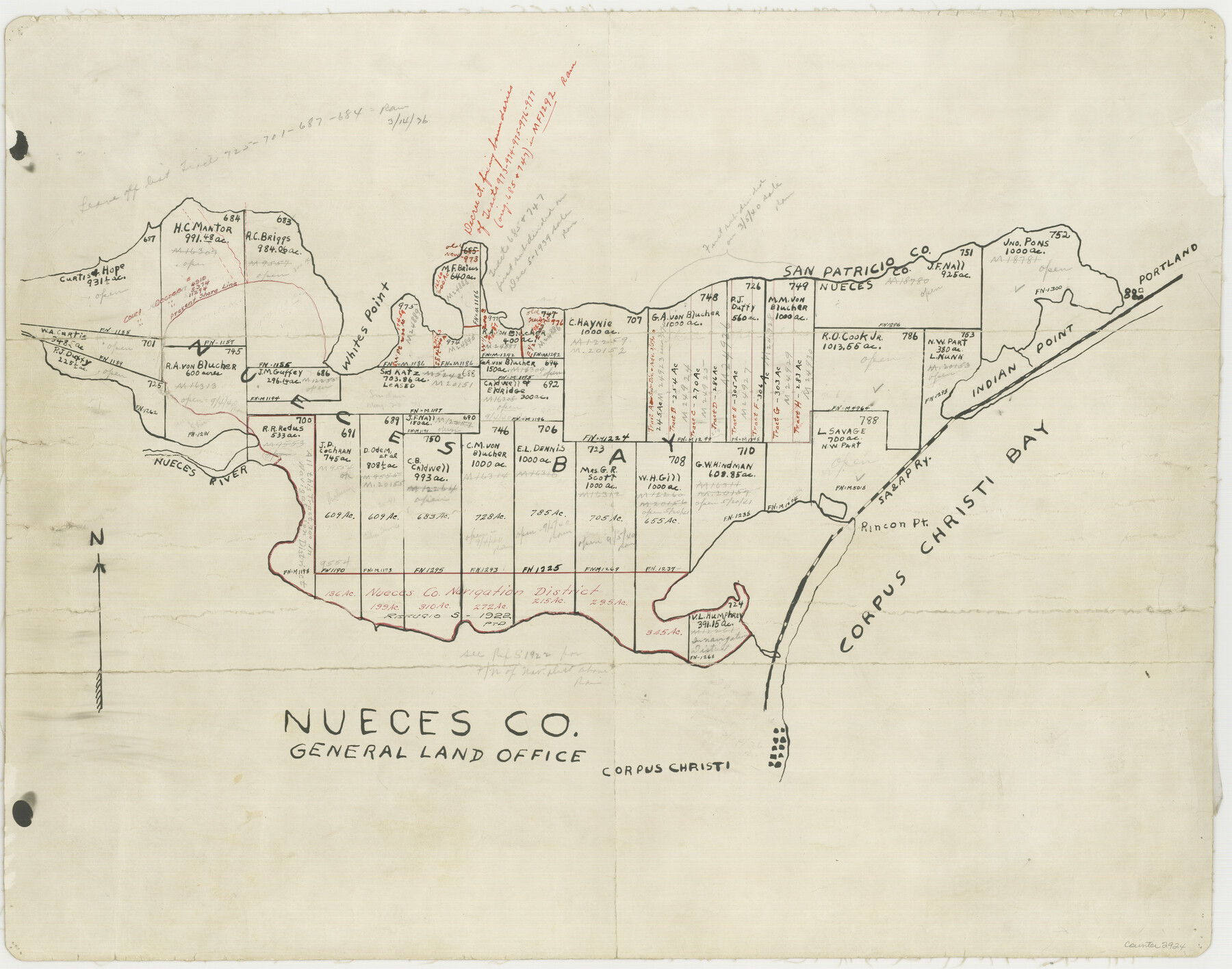 2924, [Map of Nueces Bay Showing Old Leases], General Map Collection