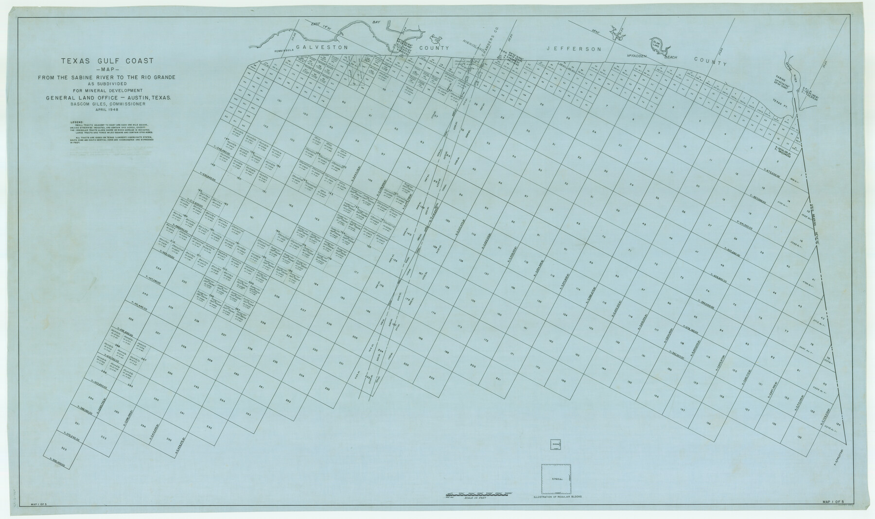 2946, Texas Gulf Coast from Sabine River to Rio Grande As Subdivided for Mineral Development - Obsolete, General Map Collection