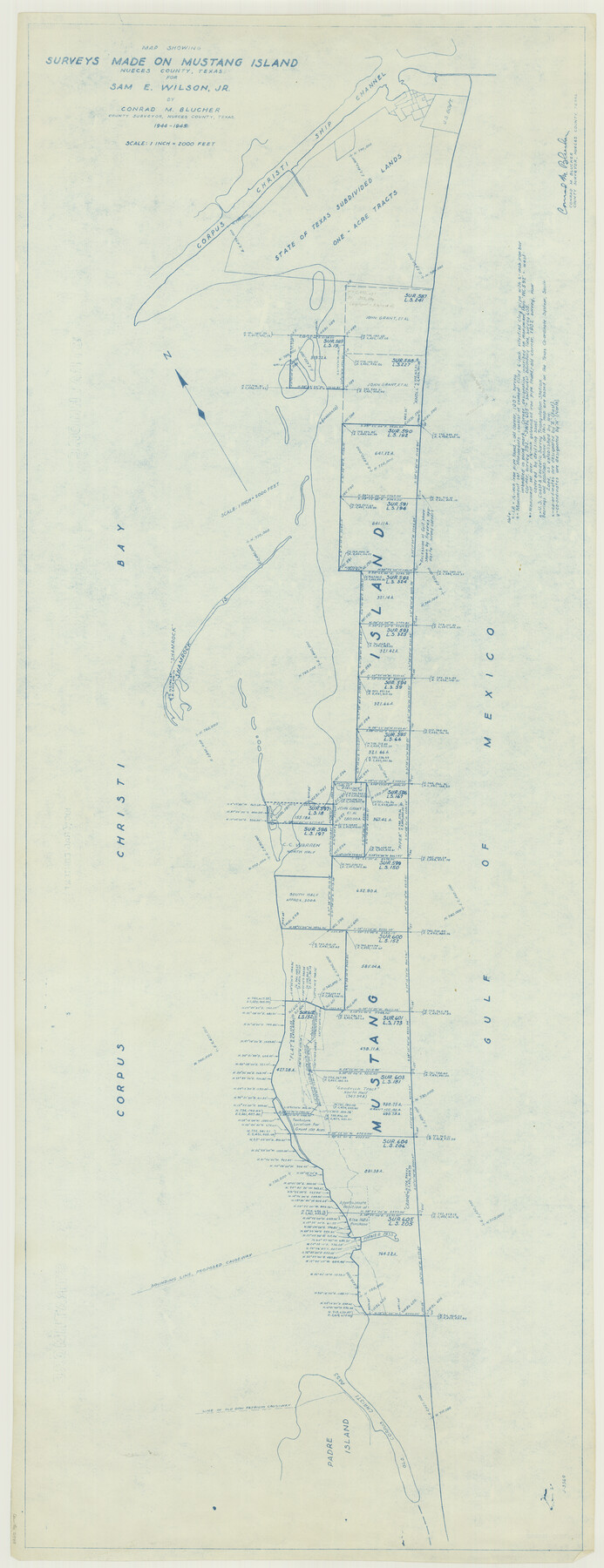 2948, Map showing surveys made on Mustang Island, General Map Collection