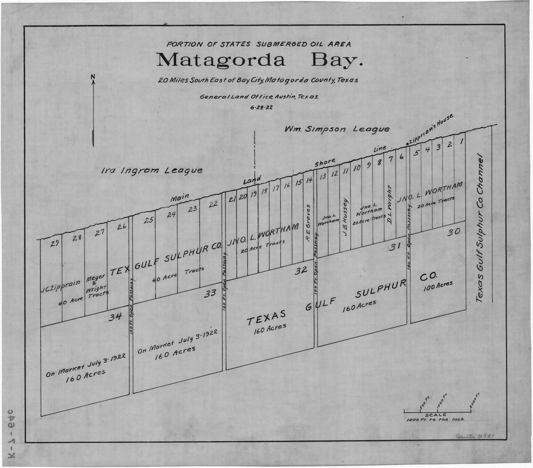 2951, Portion of States Submerged Area in Matagorda Bay, General Map Collection