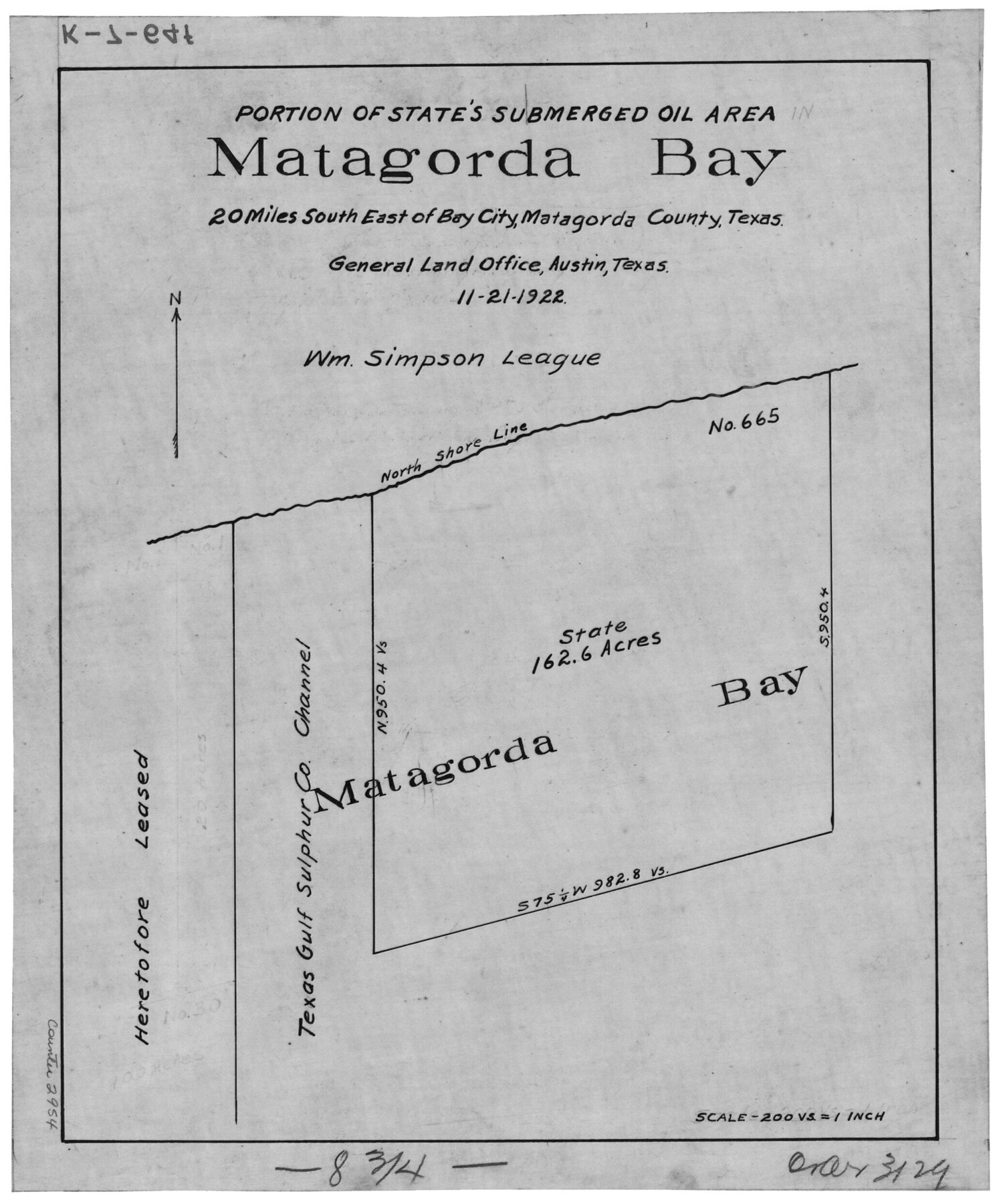 2954, Portion of States Submerged Area in Matagorda Bay, General Map Collection