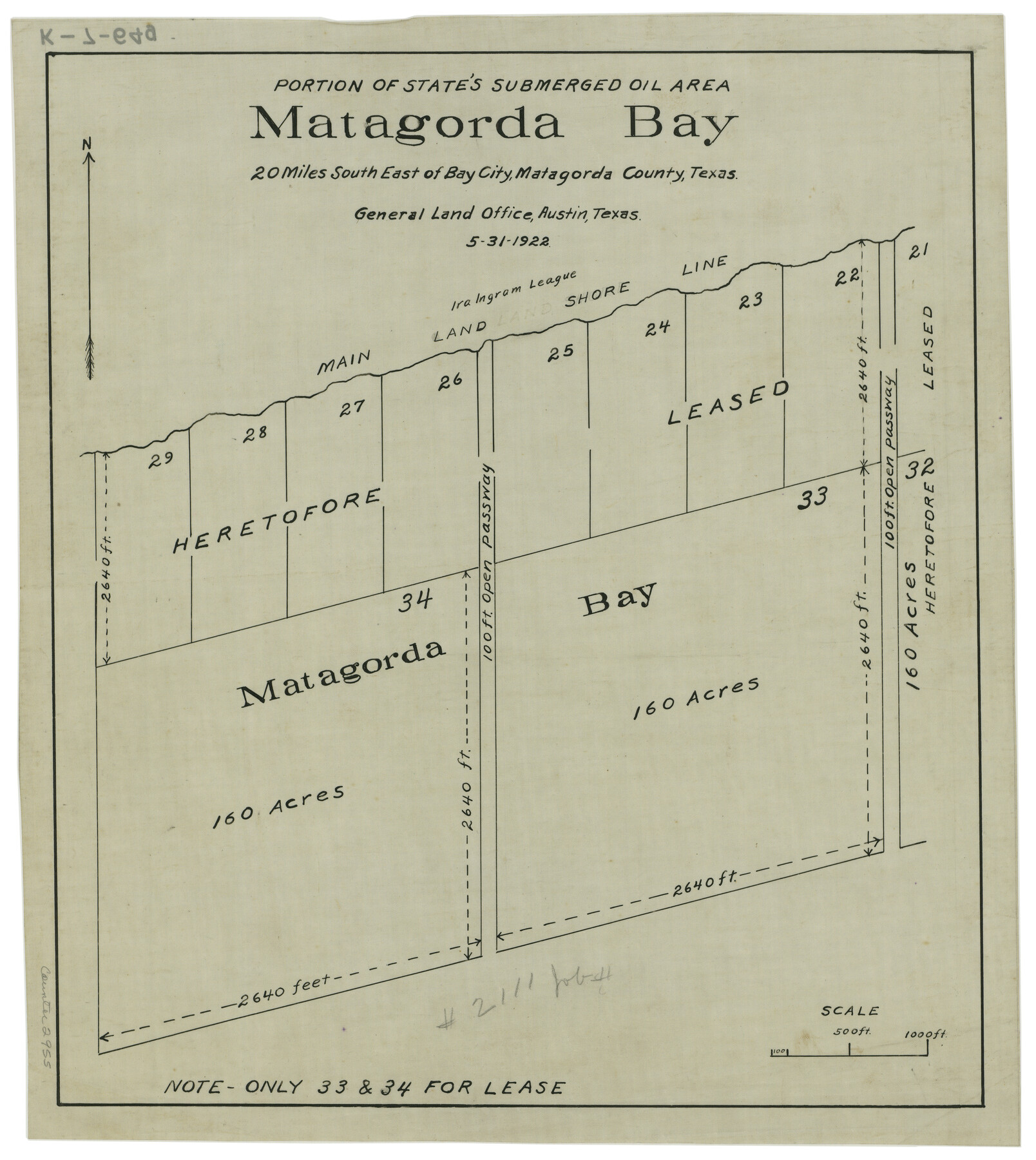 2955, Portion of States Submerged Area in Matagorda Bay, General Map Collection