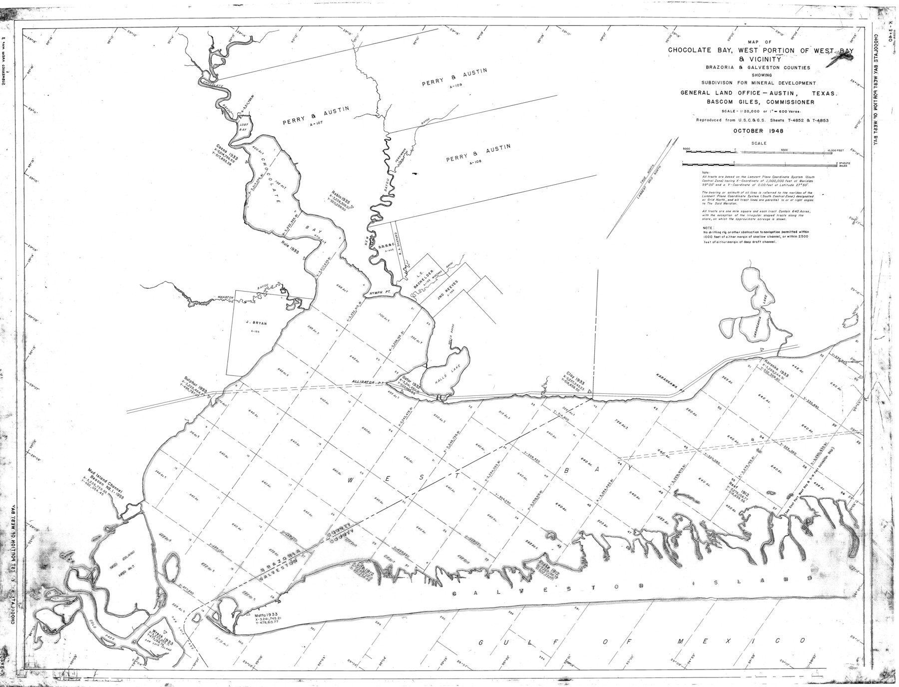 2974, Map of Chocolate Bay, west portion of West Bay & vicinity, Brazoria & Galveston Counties showing subdivision for mineral development, General Map Collection