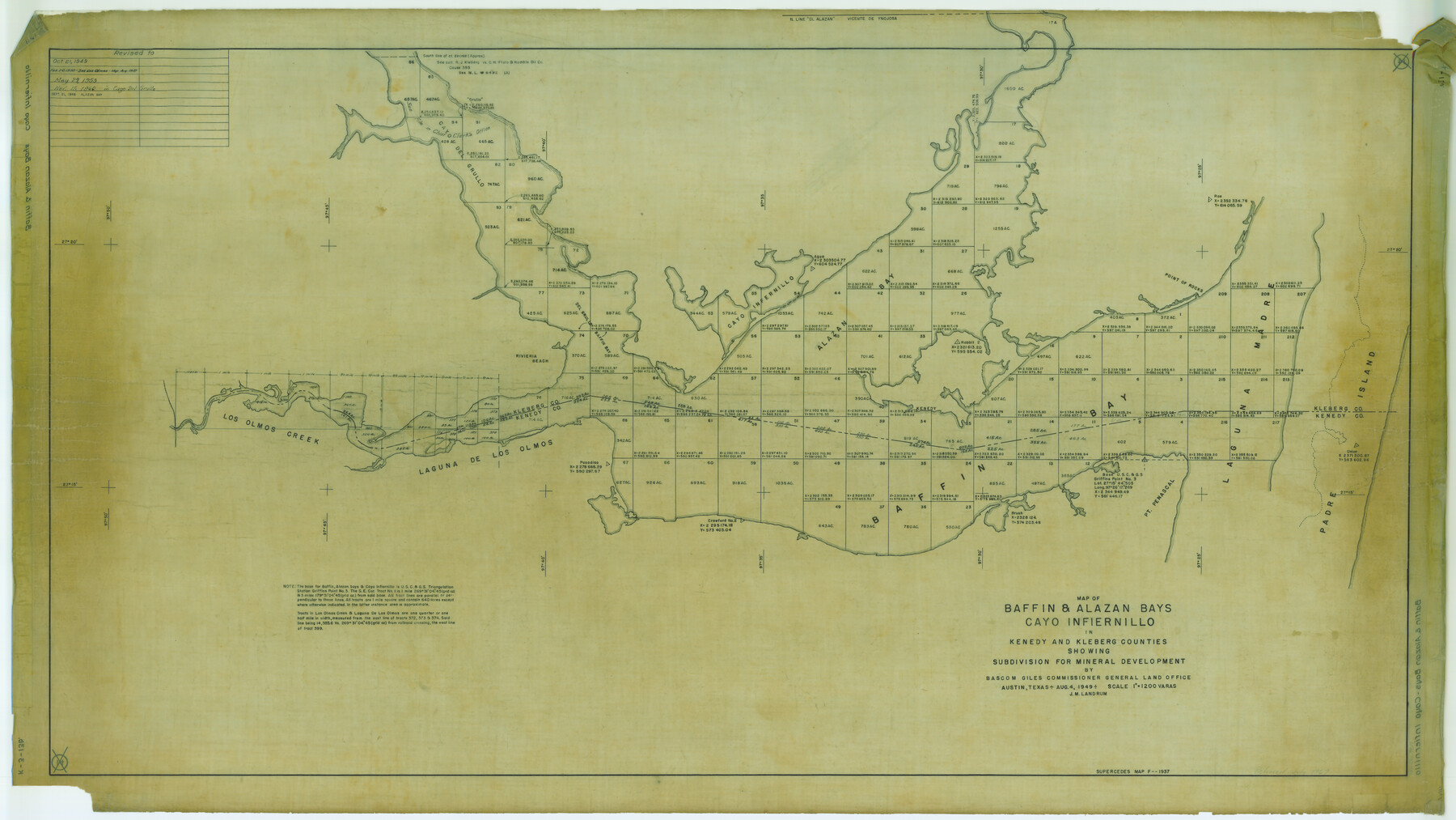 3017, Map of Baffin & Alazan Bays, Cayo Infiernillo in Kenedy & Kleberg Counties Showing Subdivision for Mineral Development, General Map Collection