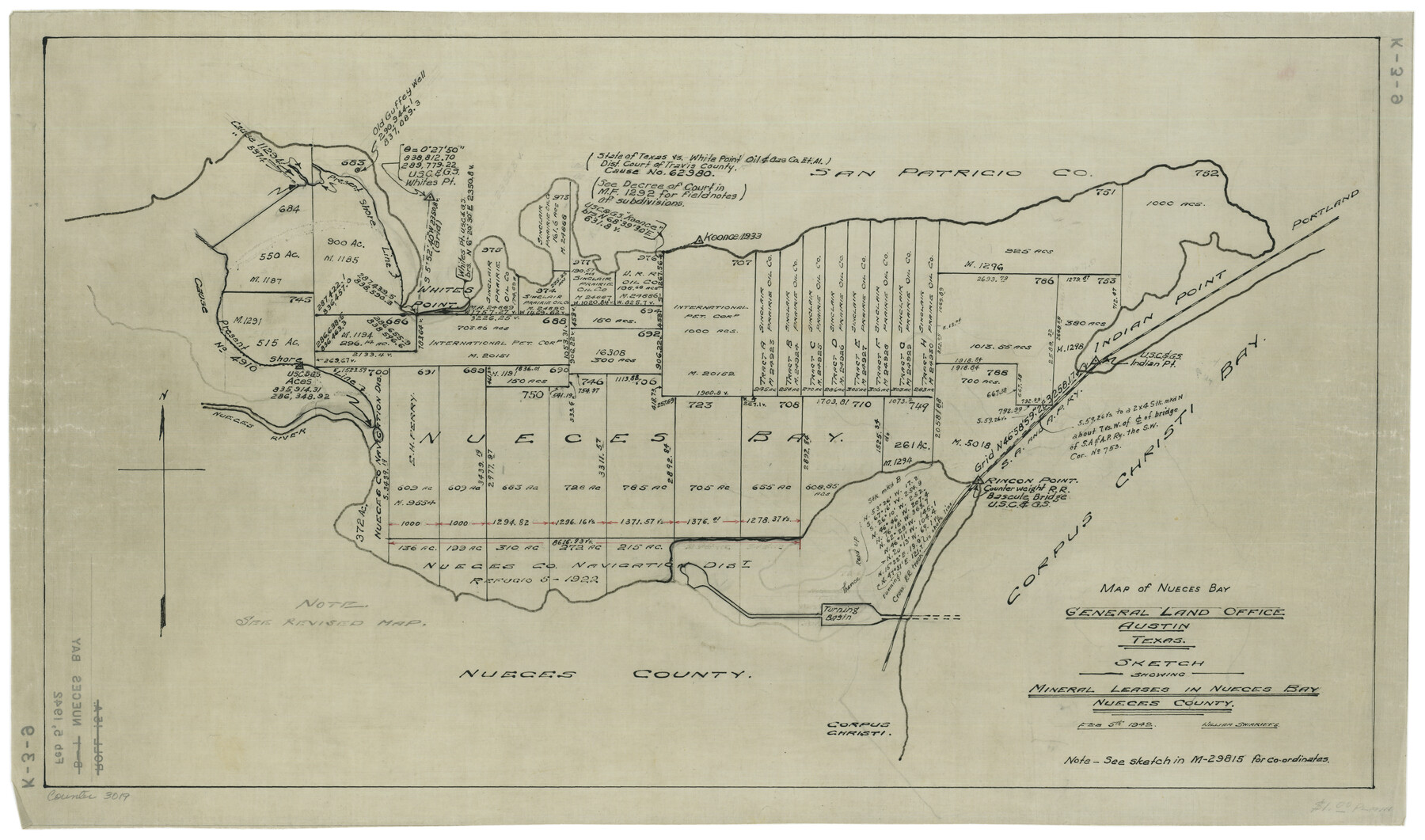 3019, Sketch showing Mineral Leases in Nueces Bay, General Map Collection