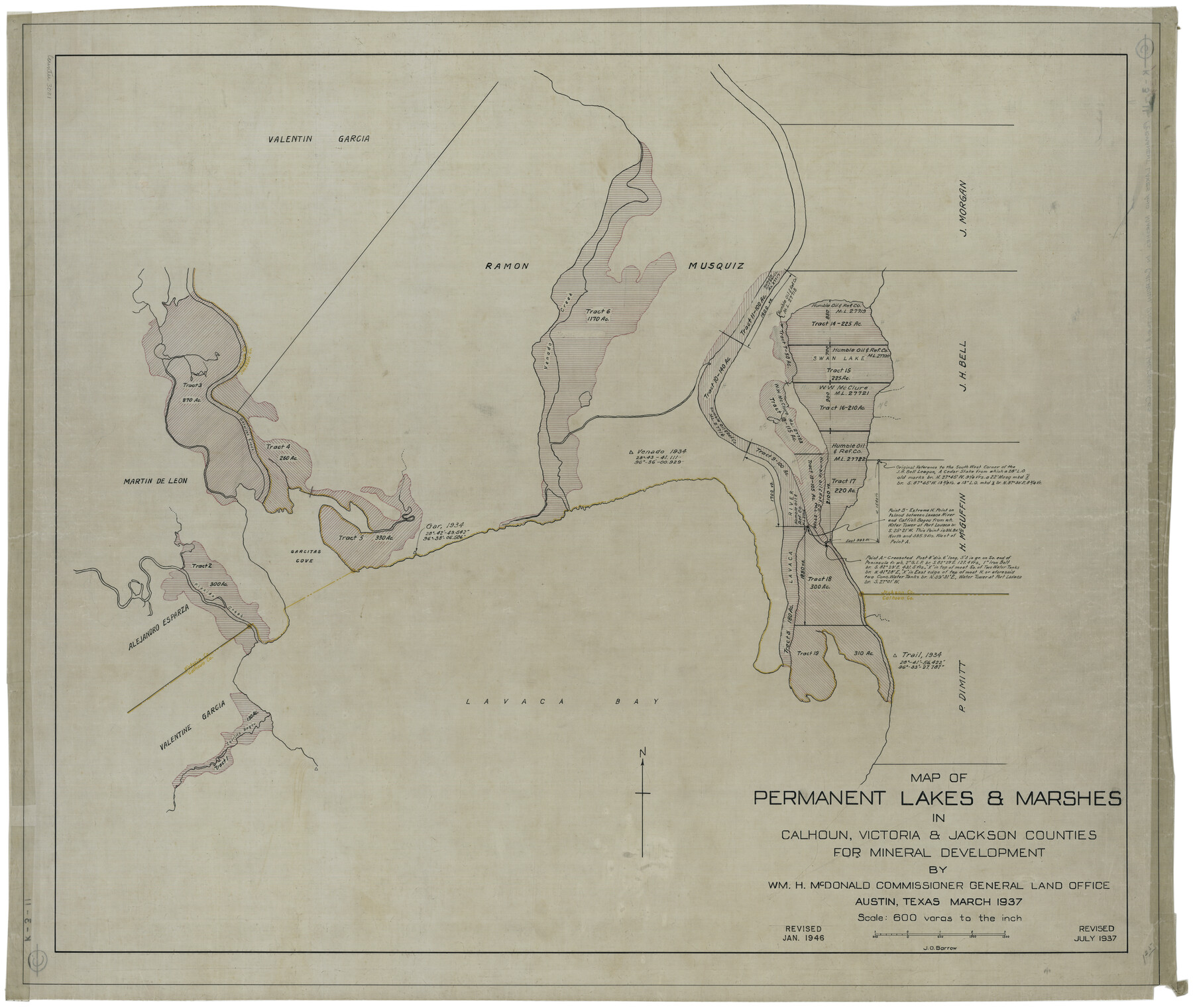 3021, Map of Permanent Lakes & Marshes in Calhoun, Victoria & Jackson Counties for Mineral Development, General Map Collection