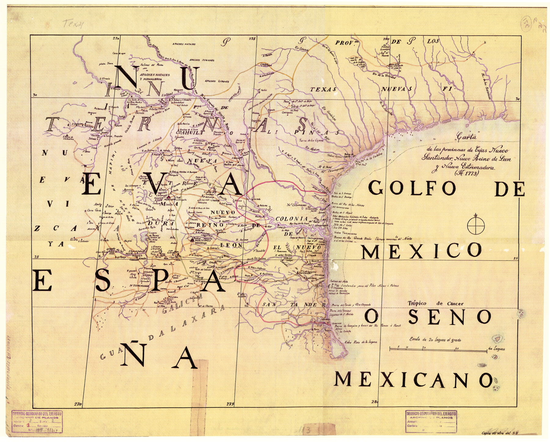 3031, Carta de las provincias de Tejas Nuevo Santander, Nuevo Reino de Leon y Nueva Estremadura