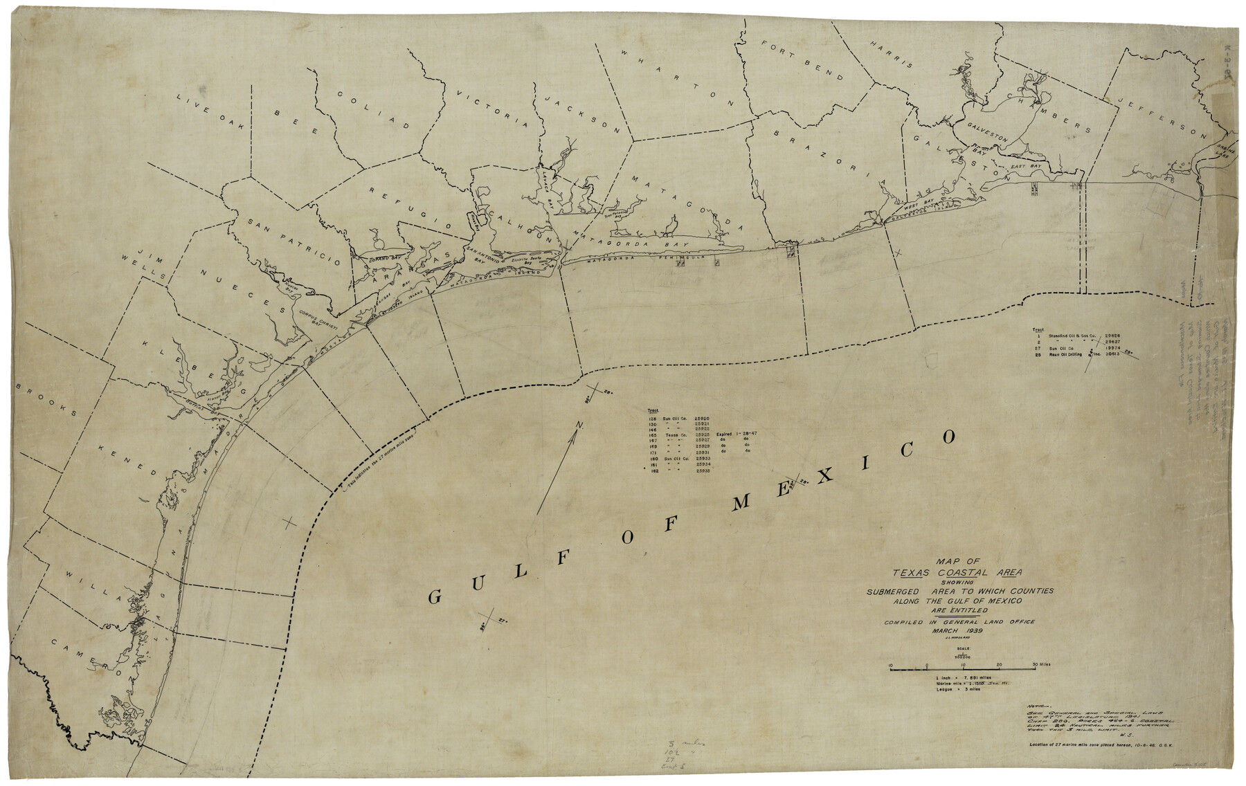 3105, Map of Texas coastal area showing submerged area to which counties along the Gulf of Mexico are entitled, General Map Collection