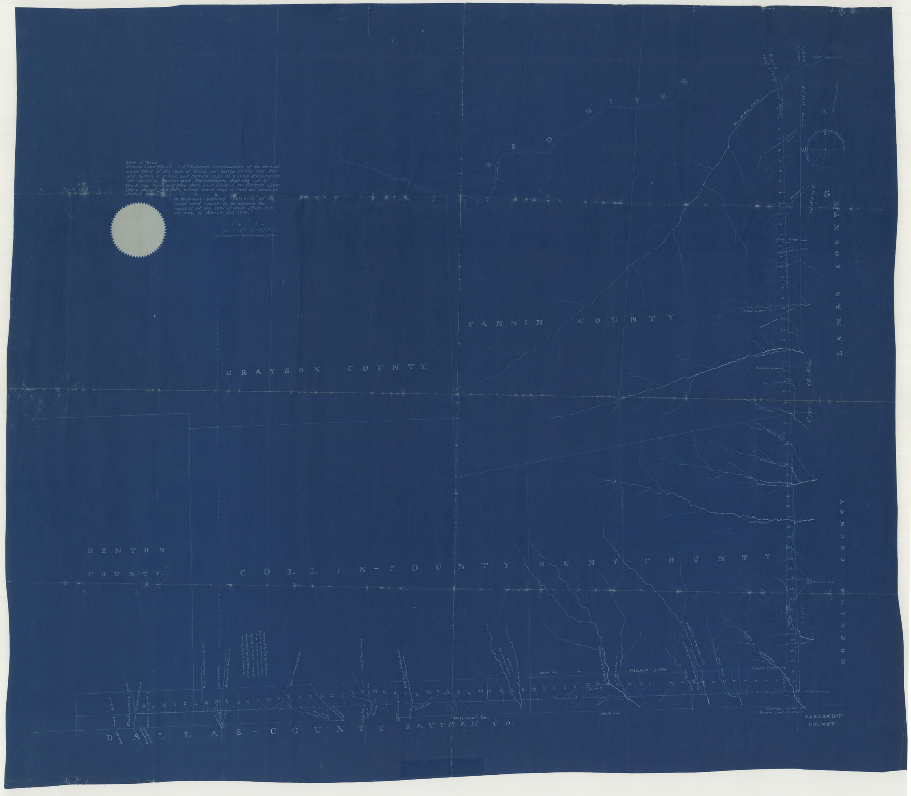 3134, [Map of Line Dividing Fannin and Nacogdoches Districts], General Map Collection