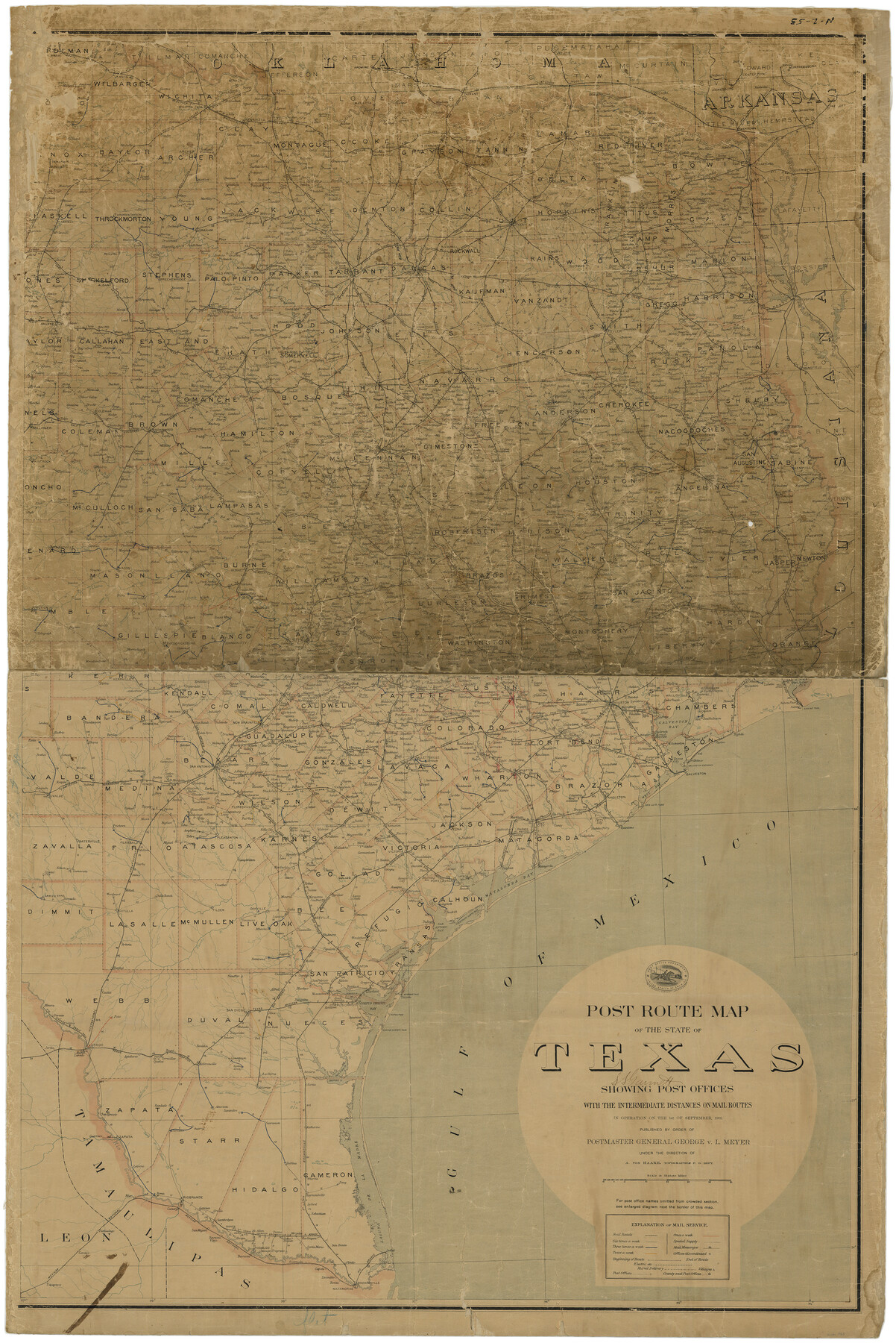 3163, Post Route Map of the State of Texas, Showing Post Offices with the Intermediate Distances on Mail Routes, General Map Collection