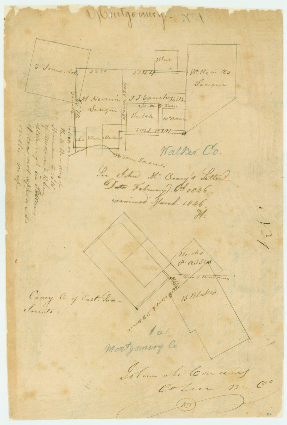 33, [Surveys in the Montgomery District:  San Jacinto River and Caney Creek, Navidad, Navasota], General Map Collection