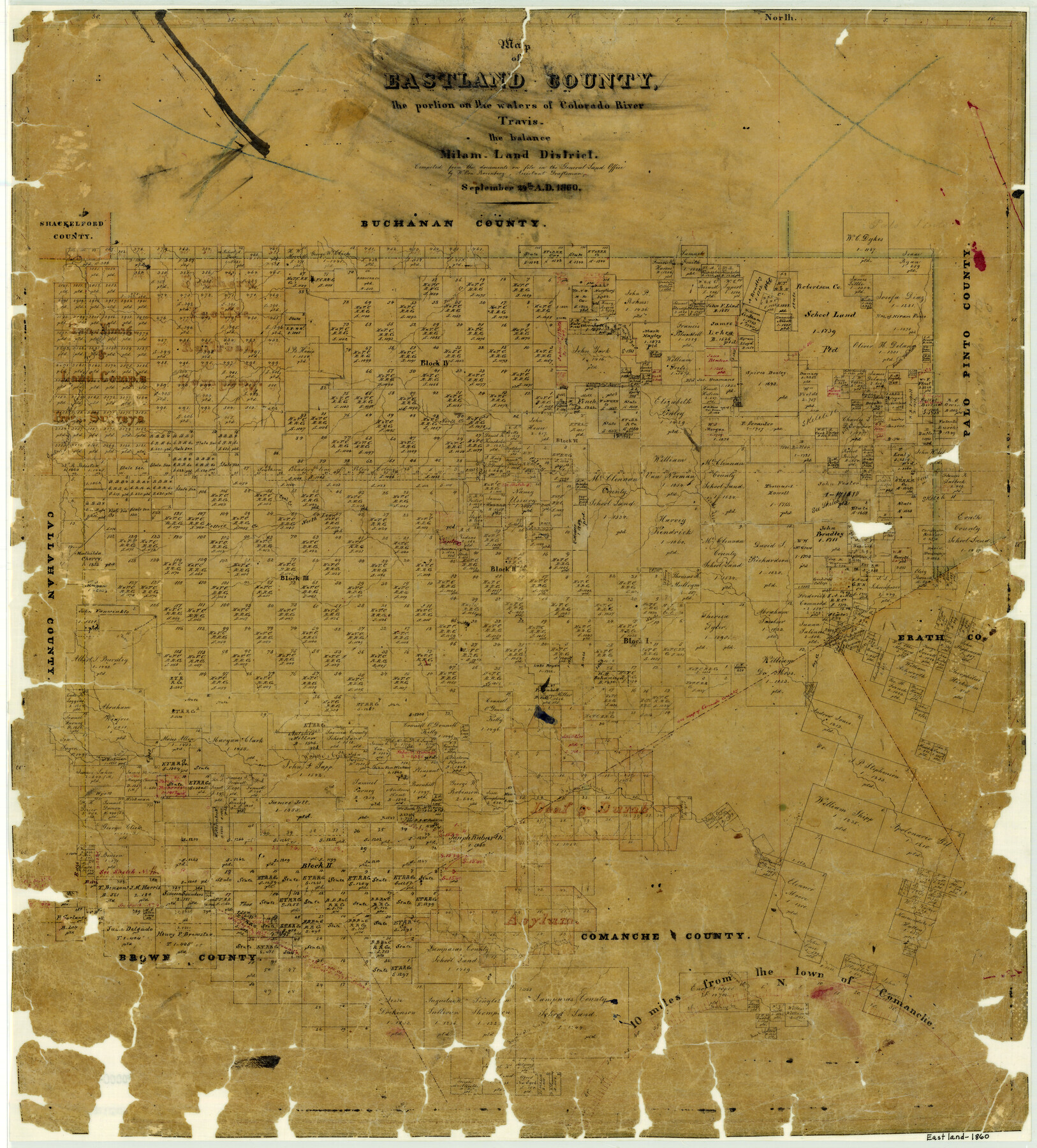 3501, Map of Eastland County, the portion on the waters of Colorado River Travis the balance- Milam- Land District, General Map Collection