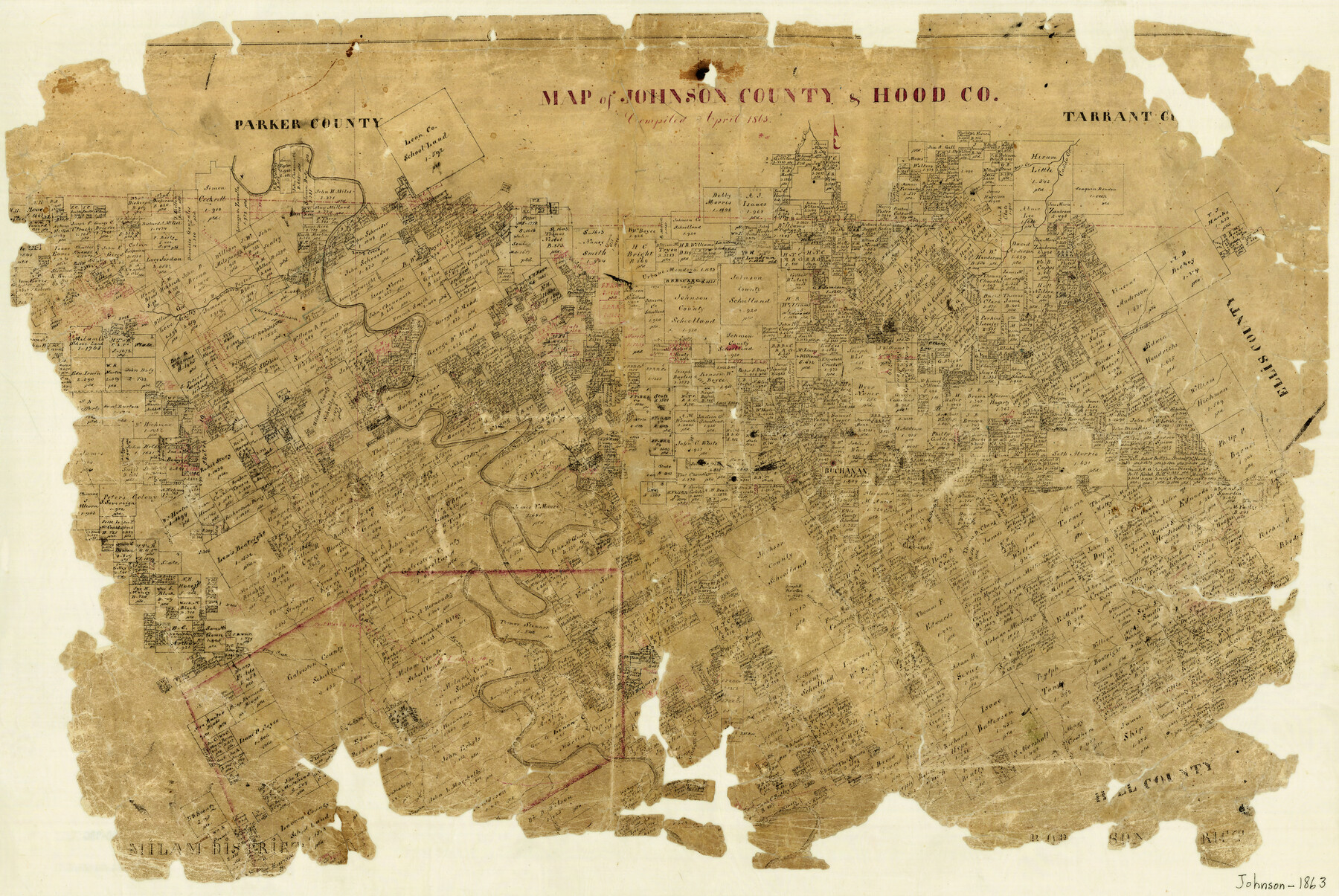 3735, Map of Johnson County & Hood County, General Map Collection