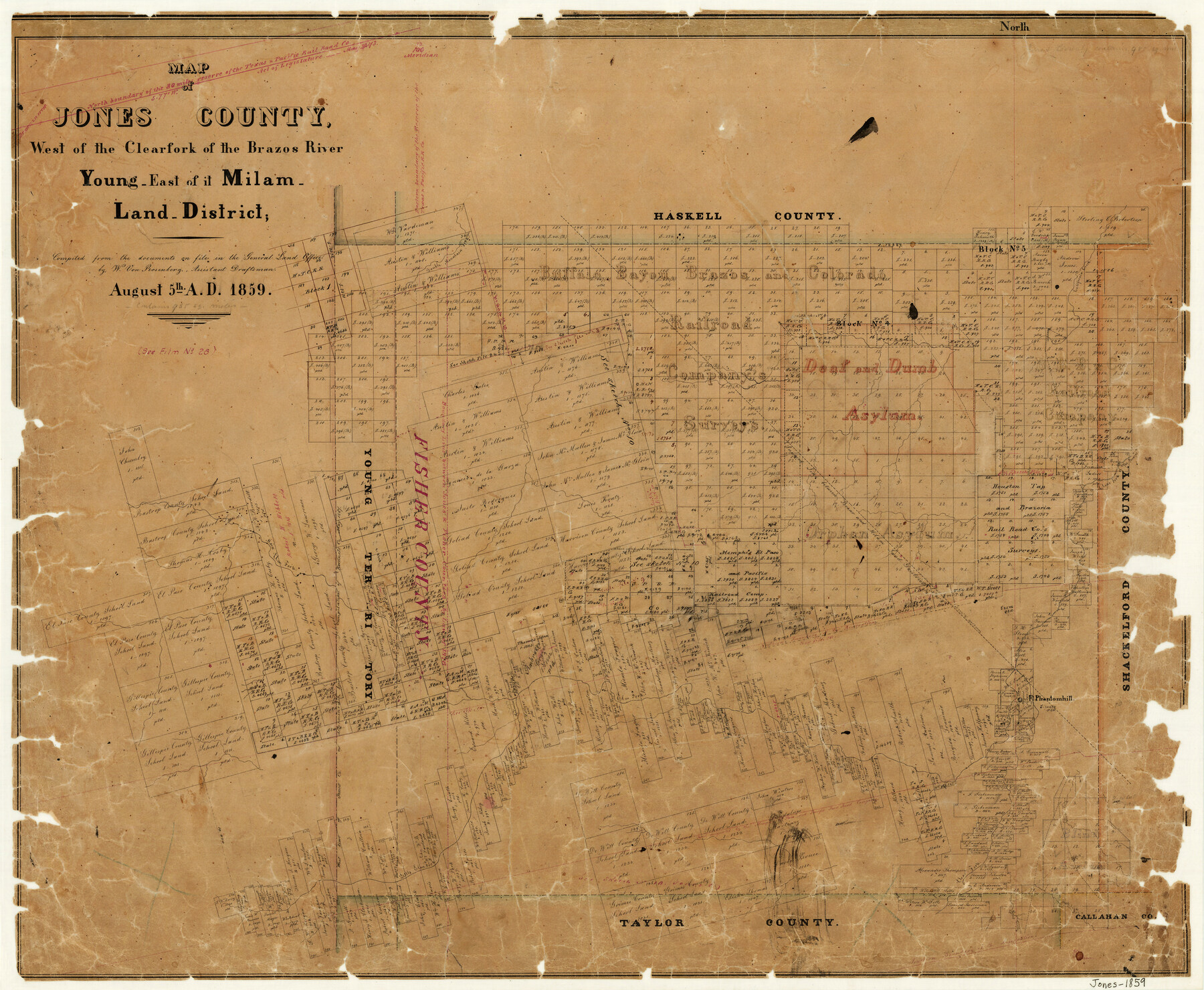 3741, Map of Jones County West of the Clearfork of the Brazos River Young - East of it Milam - Land District, General Map Collection