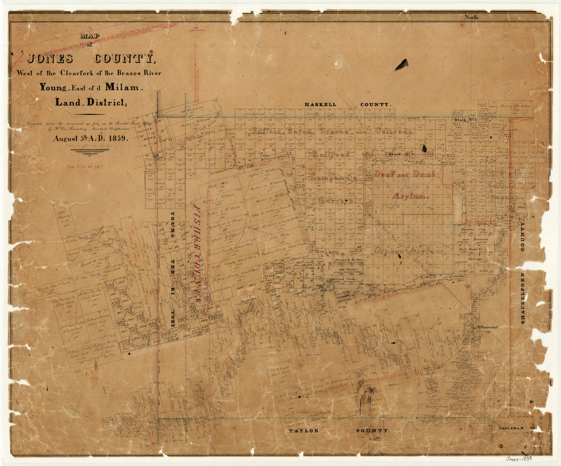 3741, Map of Jones County West of the Clearfork of the Brazos River Young - East of it Milam - Land District;, General Map Collection