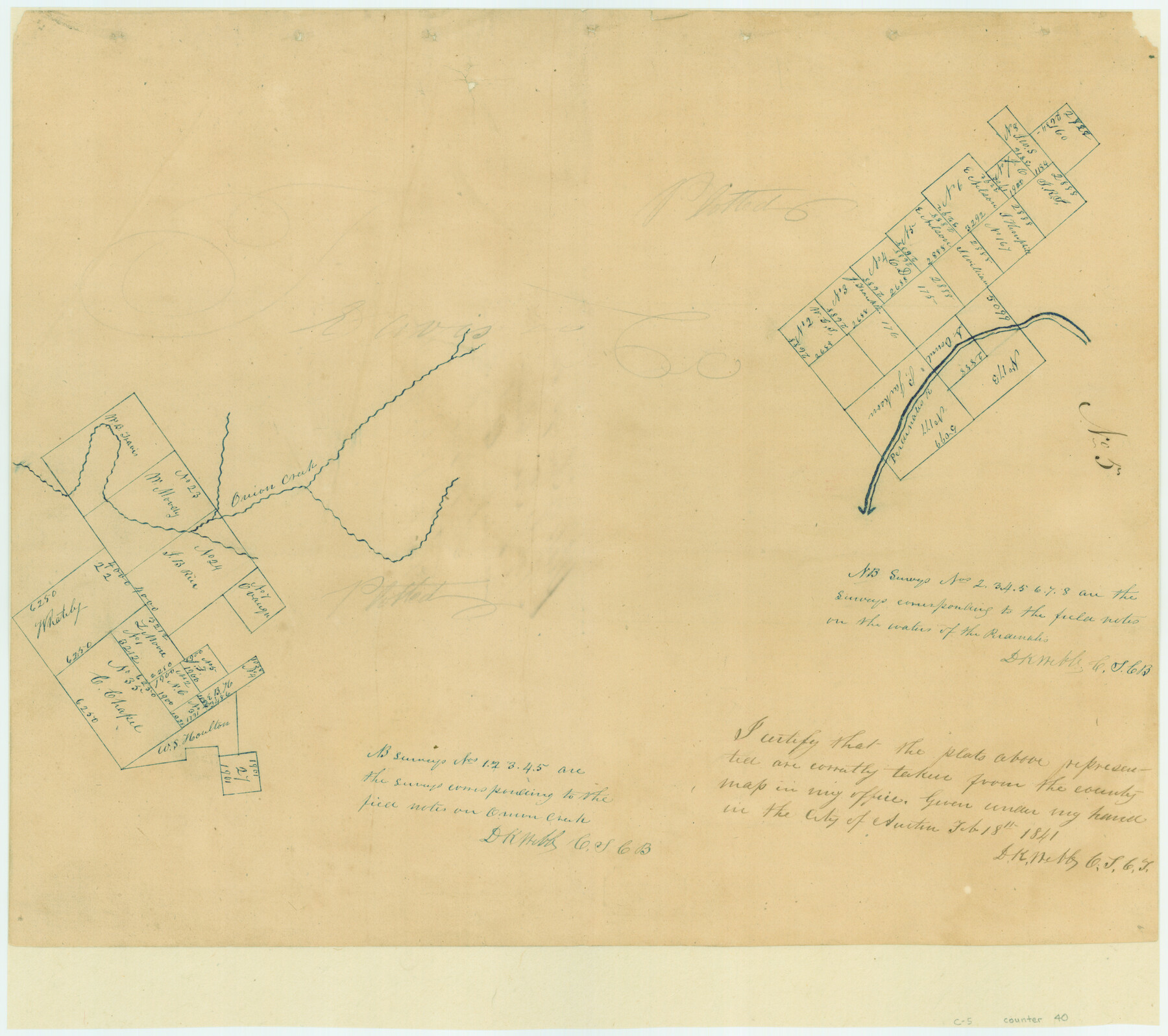 40, [Surveys in the Travis District along Onion Creek and the Pedernales River], General Map Collection