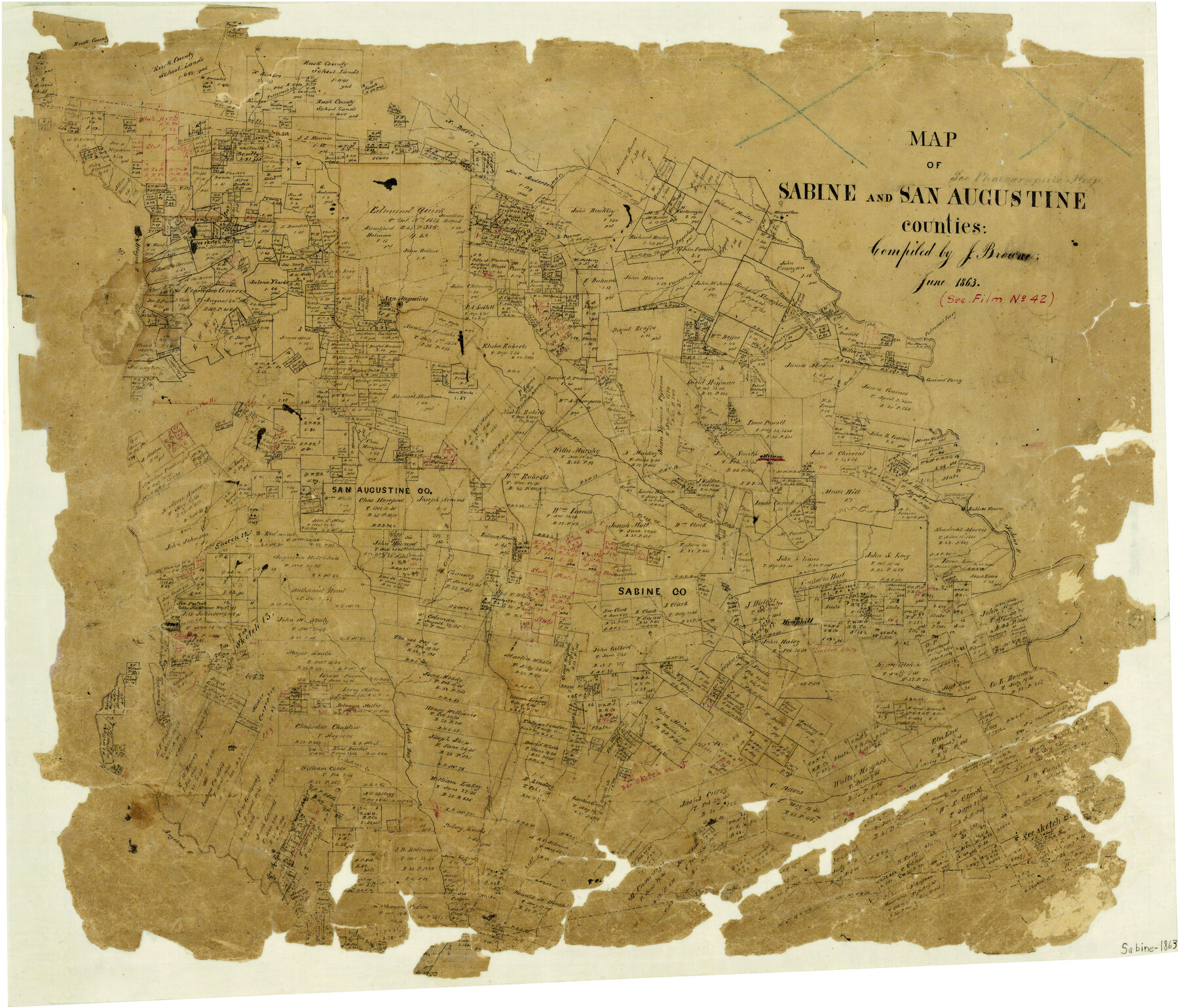 4008, Map of Sabine and San Augustine Counties, General Map Collection
