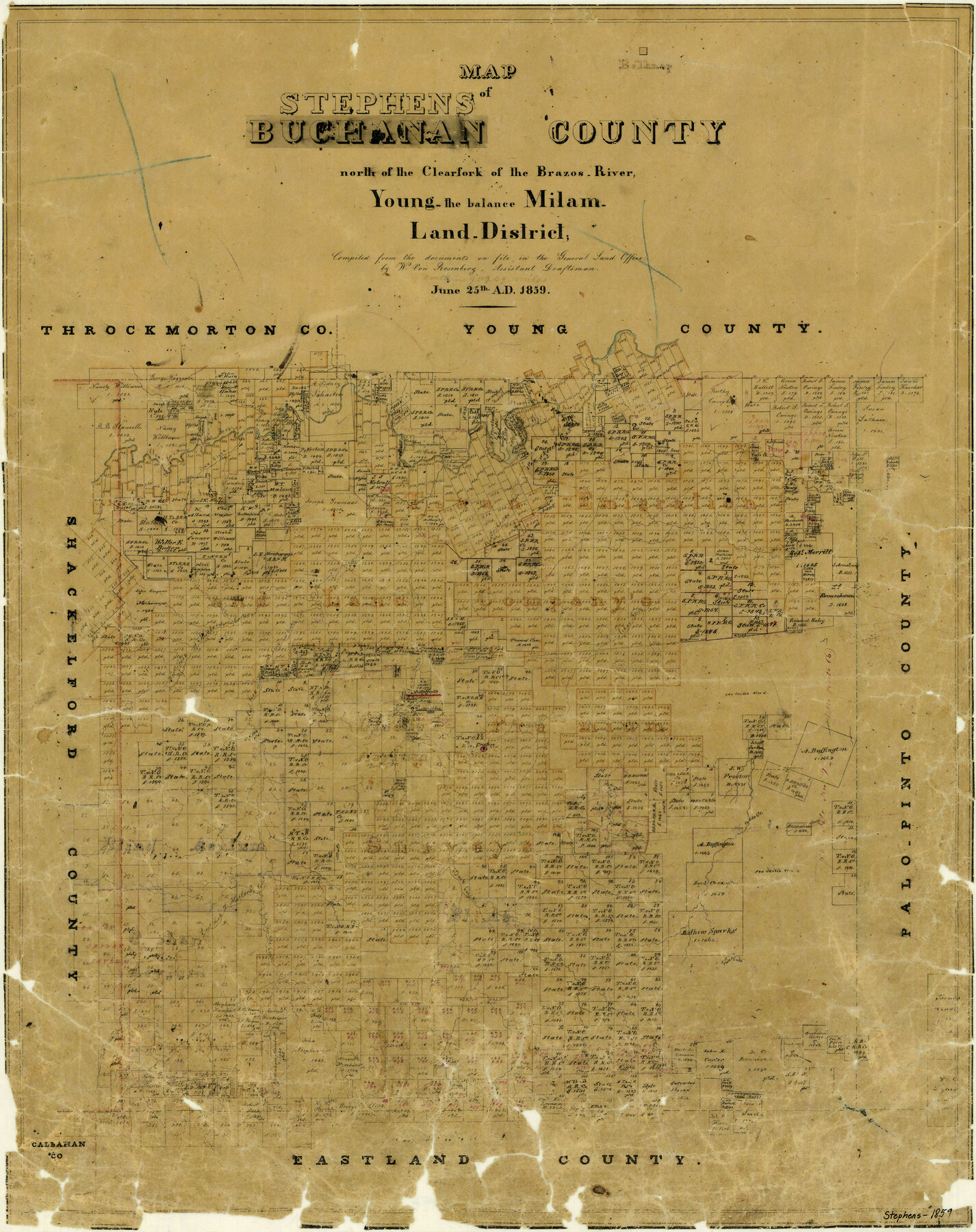 4052, Map of Stephens Buchanan County north of the Clearfork of the Brazos River, Young- the balance Milam- Land- District, General Map Collection
