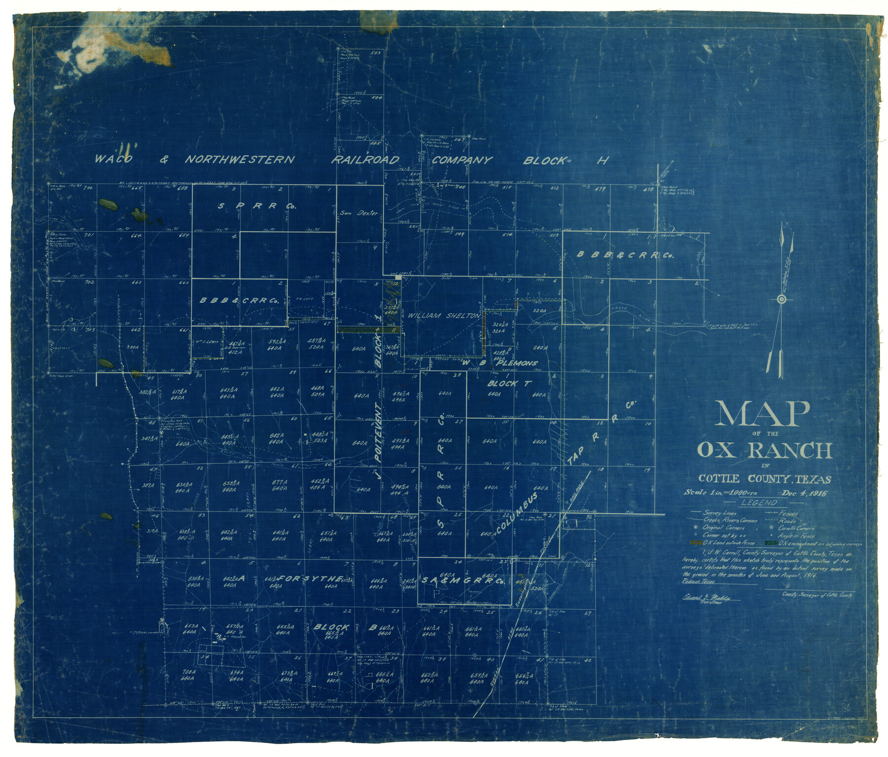 4439, Map of the O-X Ranch in Cottle County, Texas, Maddox Collection