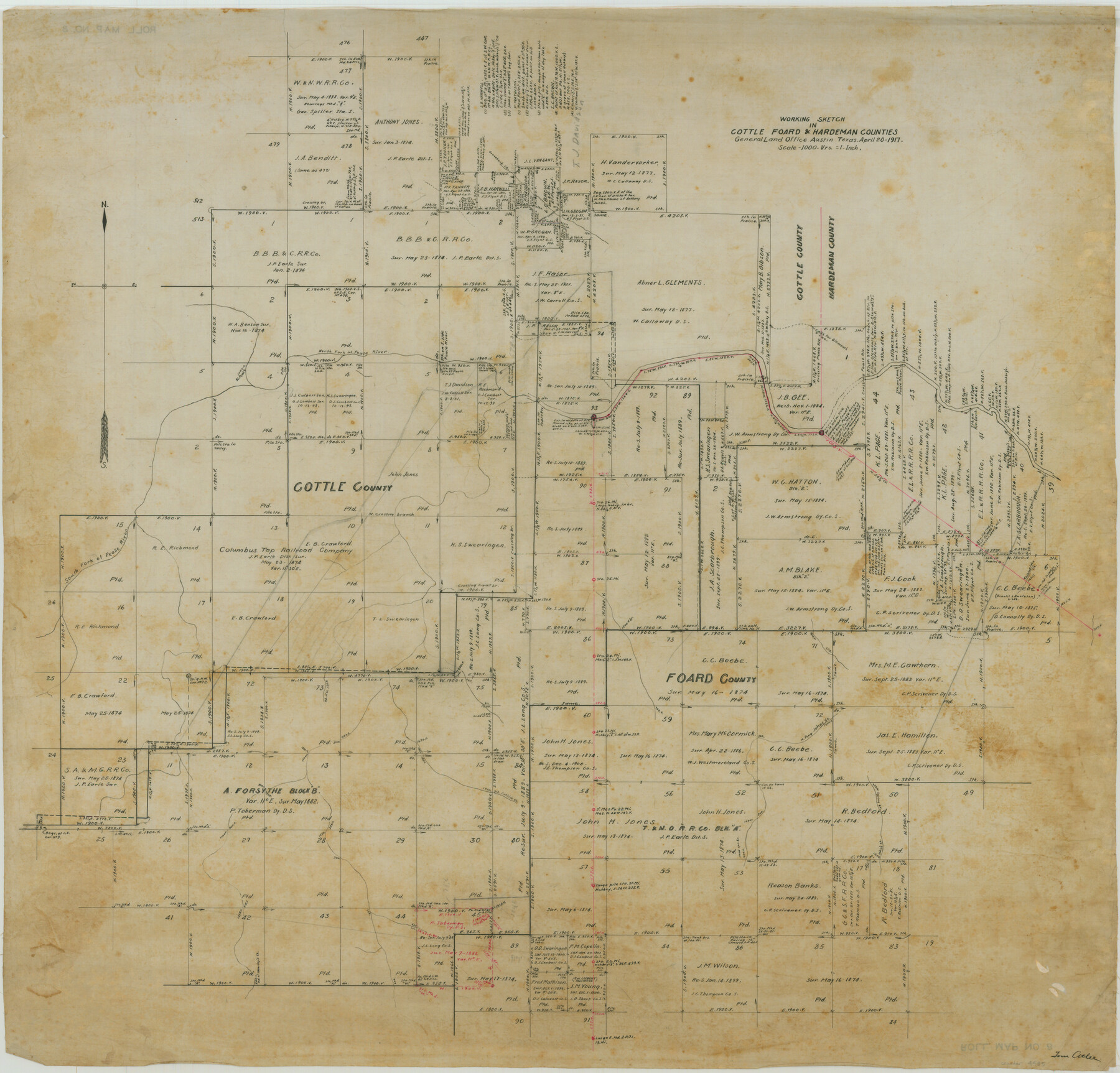 4485, Working Sketch in Cottle, Foard & Hardeman Counties, Maddox Collection