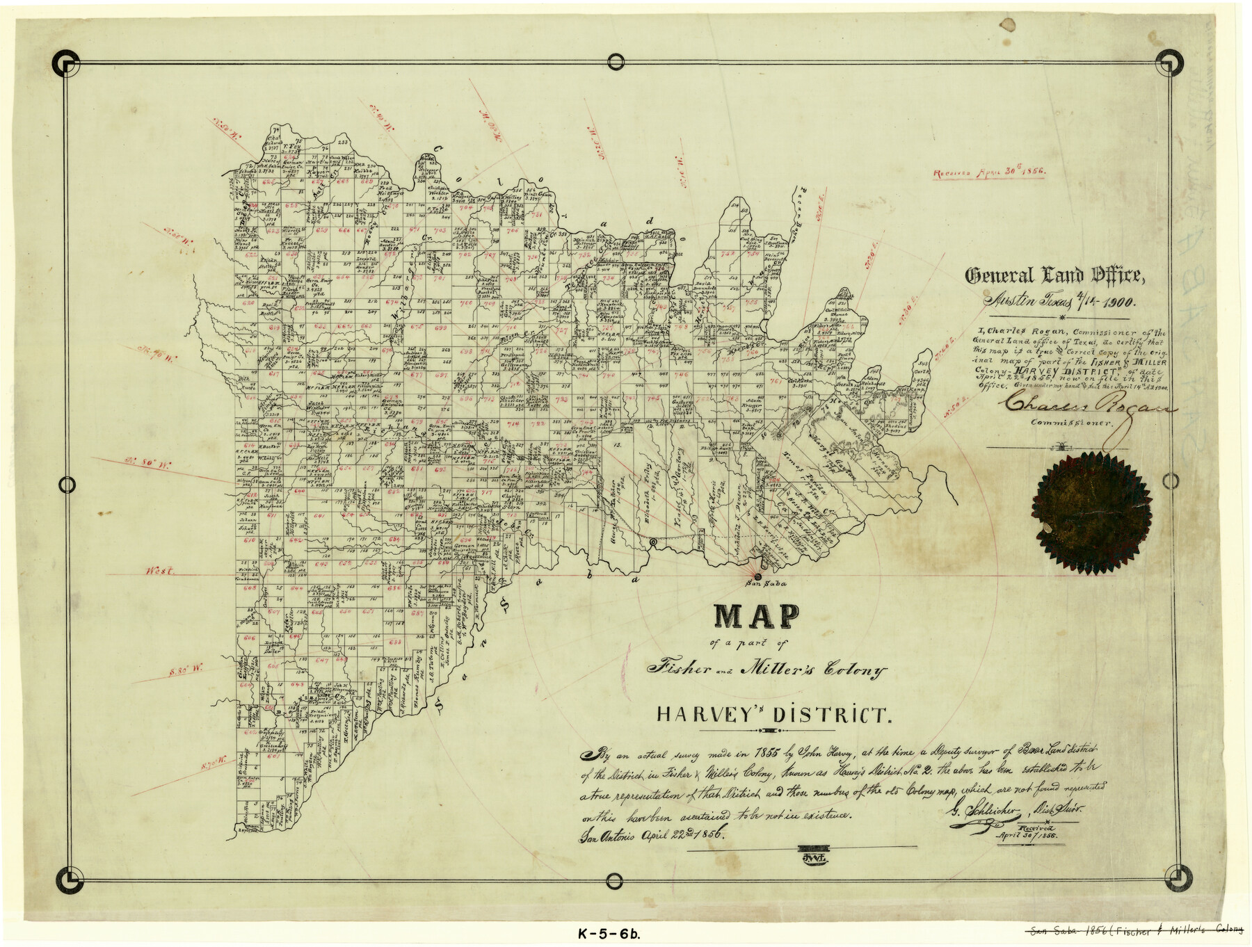 4658, Map of a part of Fisher and Miller's Colony - Harvey's District, General Map Collection
