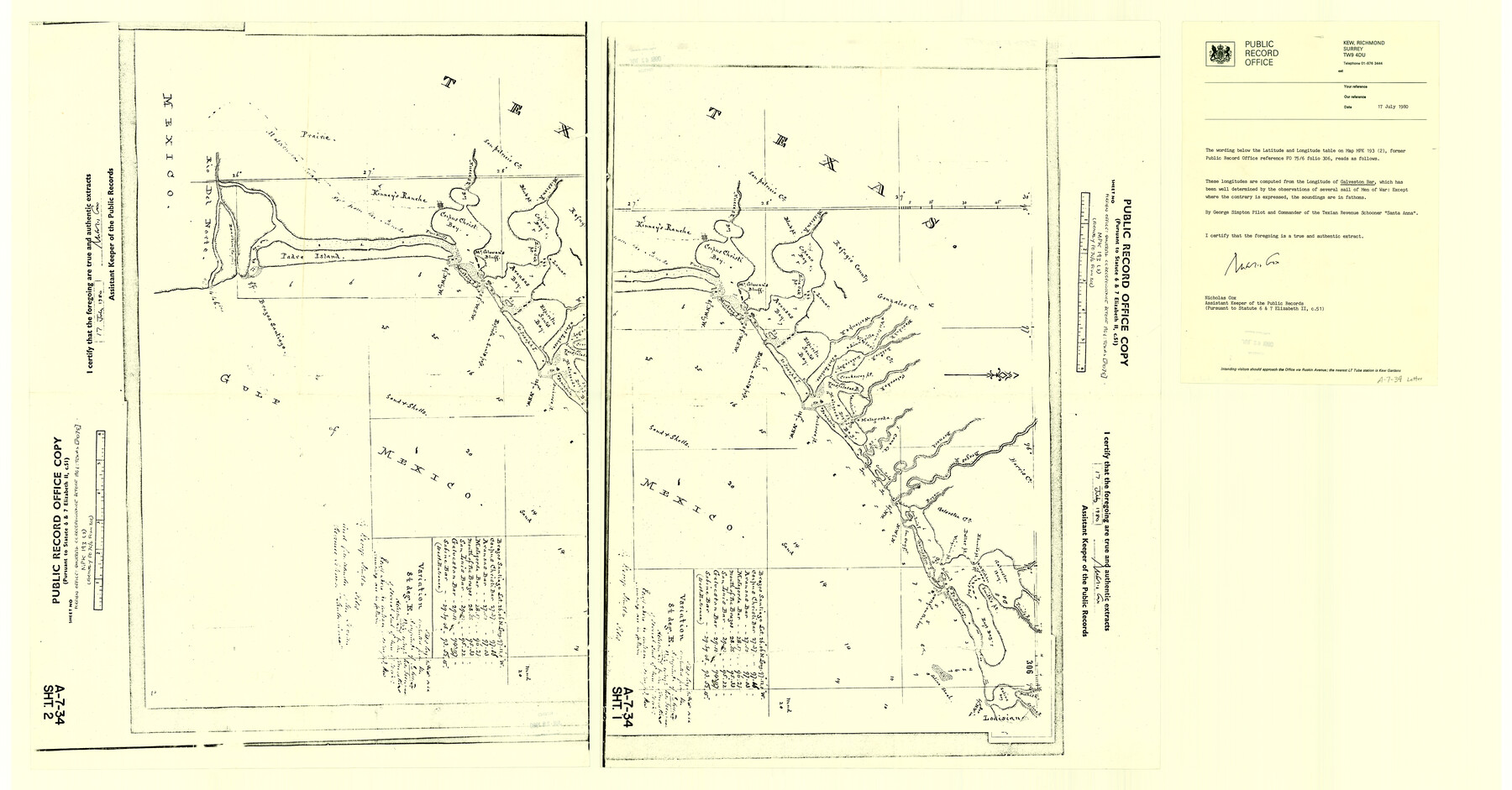 4662, [Old Coastal Chart of Texas Coast showing passes with depth readings], General Map Collection