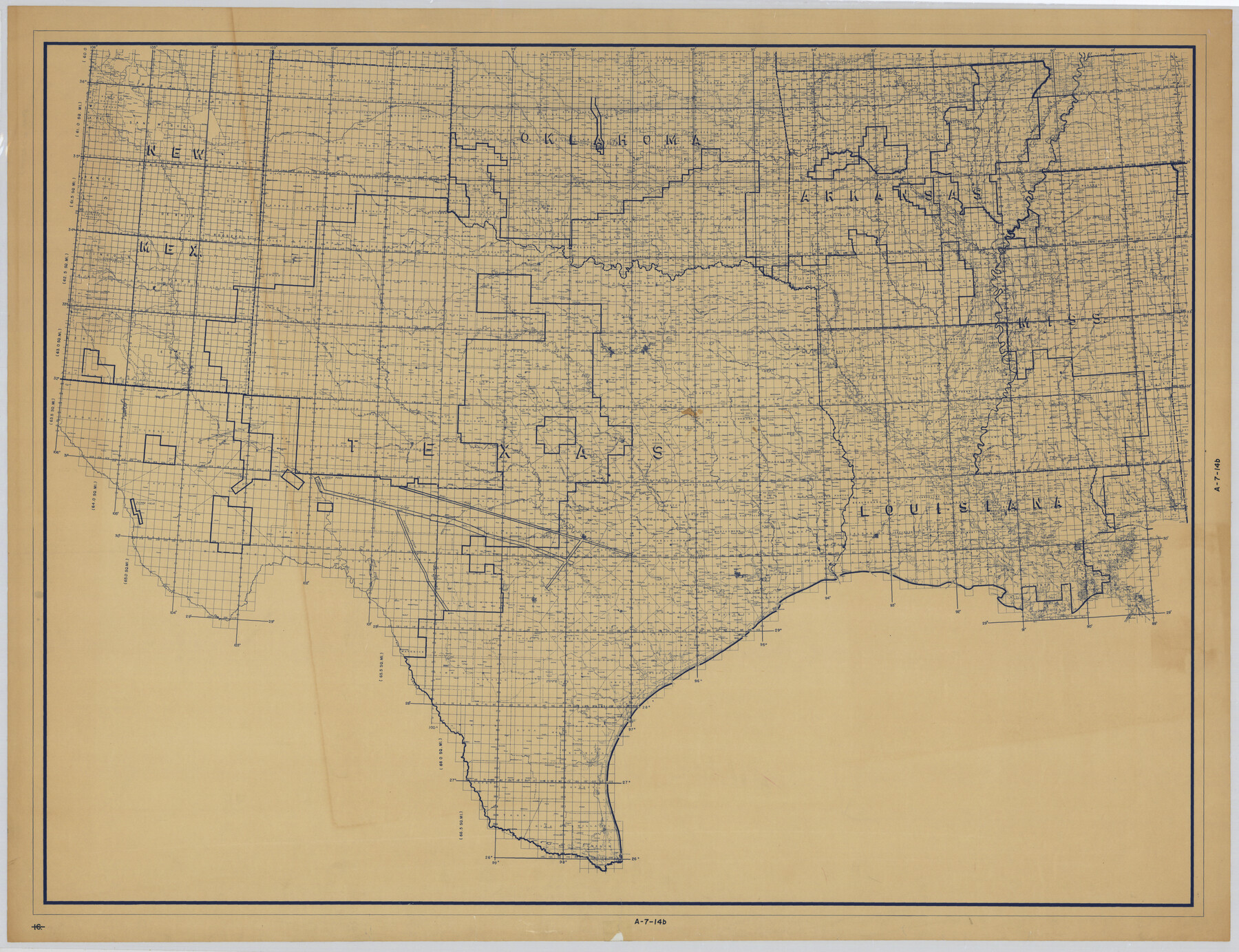 Grid Map Showing Texas, Louisiana, Arkansas, Mississippi and