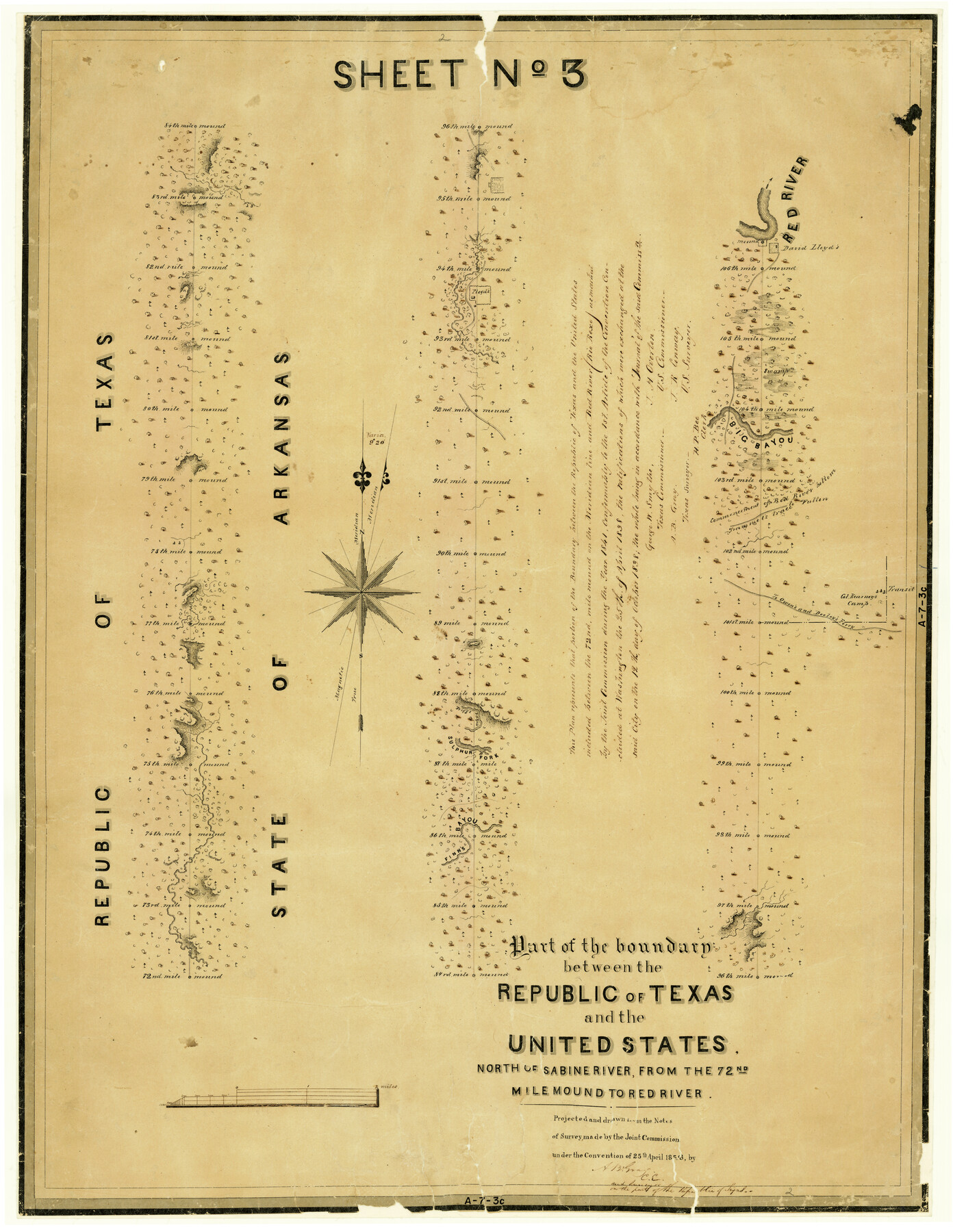 4670, Part of the boundary between the Republic of Texas and the United States, North of Sabine River, from the 72nd Mile Mound to Red River (Sheet No. 3), General Map Collection