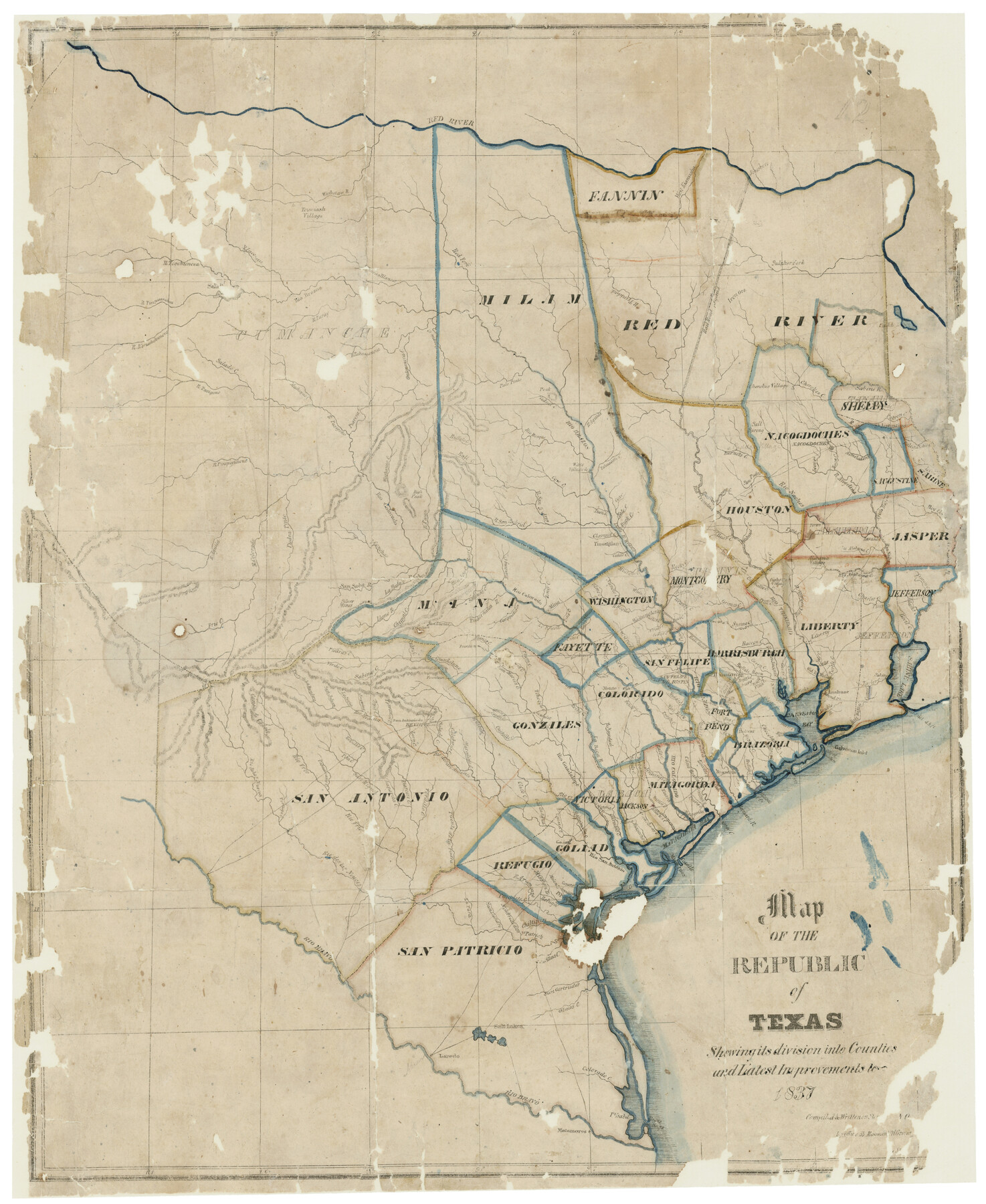 476, Map of the Republic of Texas Shewing [sic] its division into Counties and Latest Improvements to 1837, General Map Collection