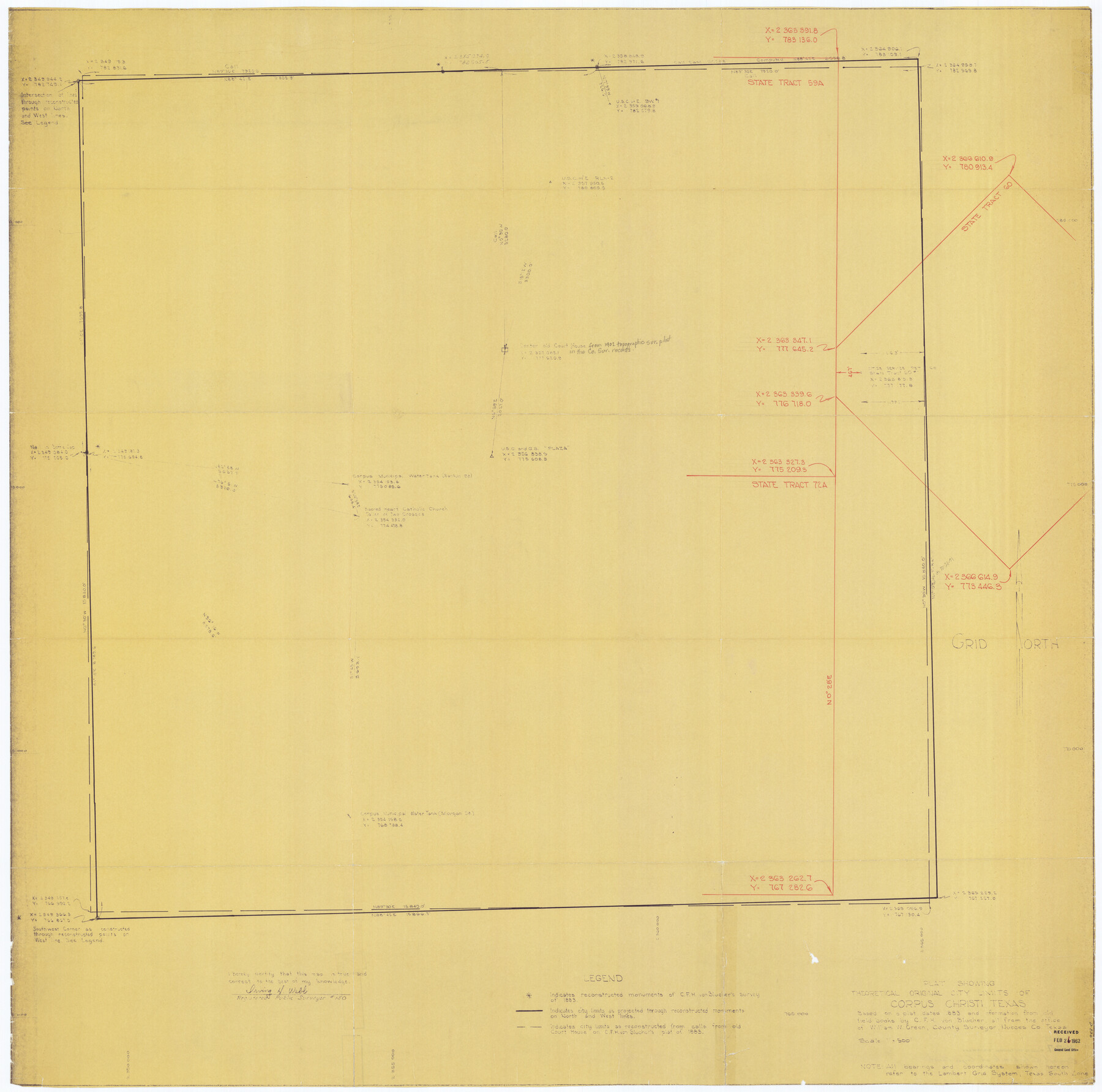 4838, Plat Showing Theoretical Original City Limits of Corpus Christi, General Map Collection