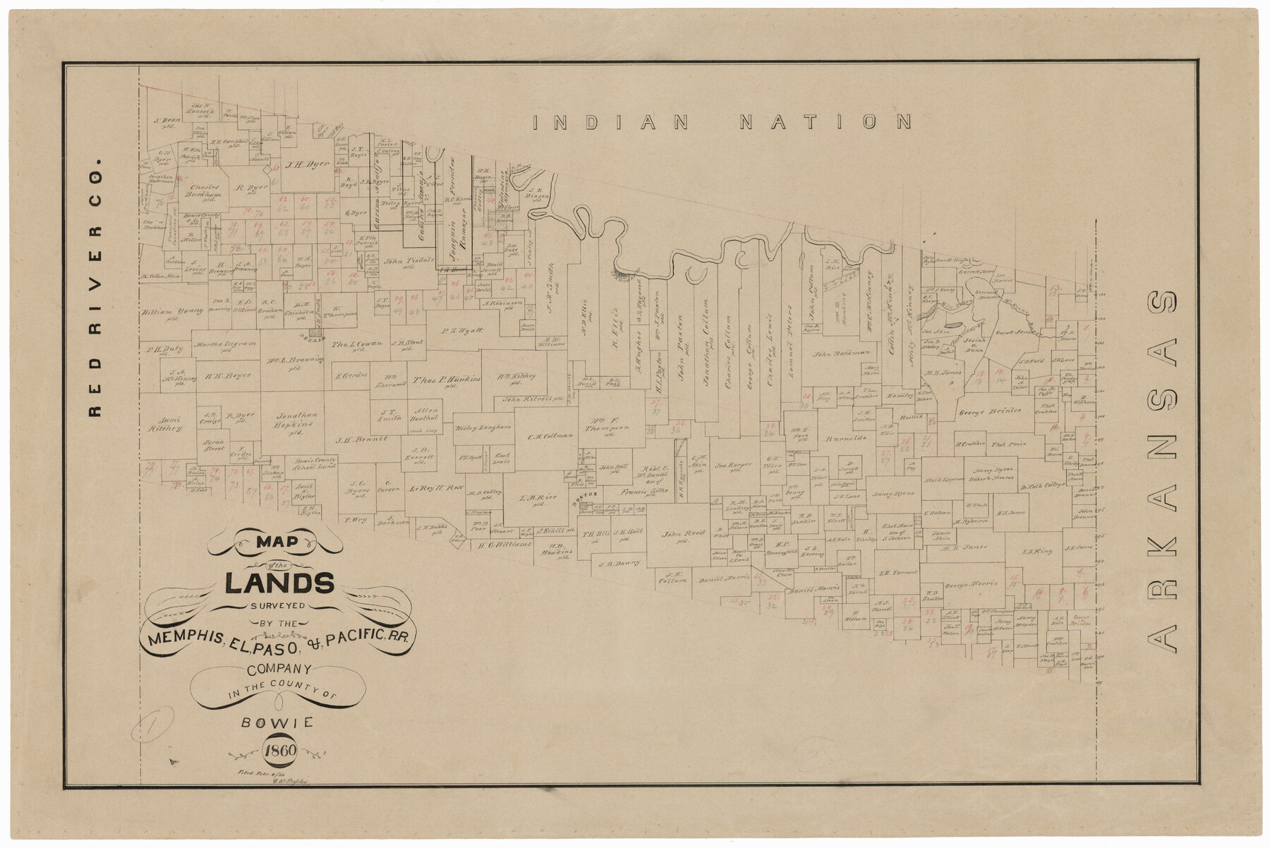 4845, Map of the Lands Surveyed by the Memphis, El Paso & Pacific R.R. Company, General Map Collection