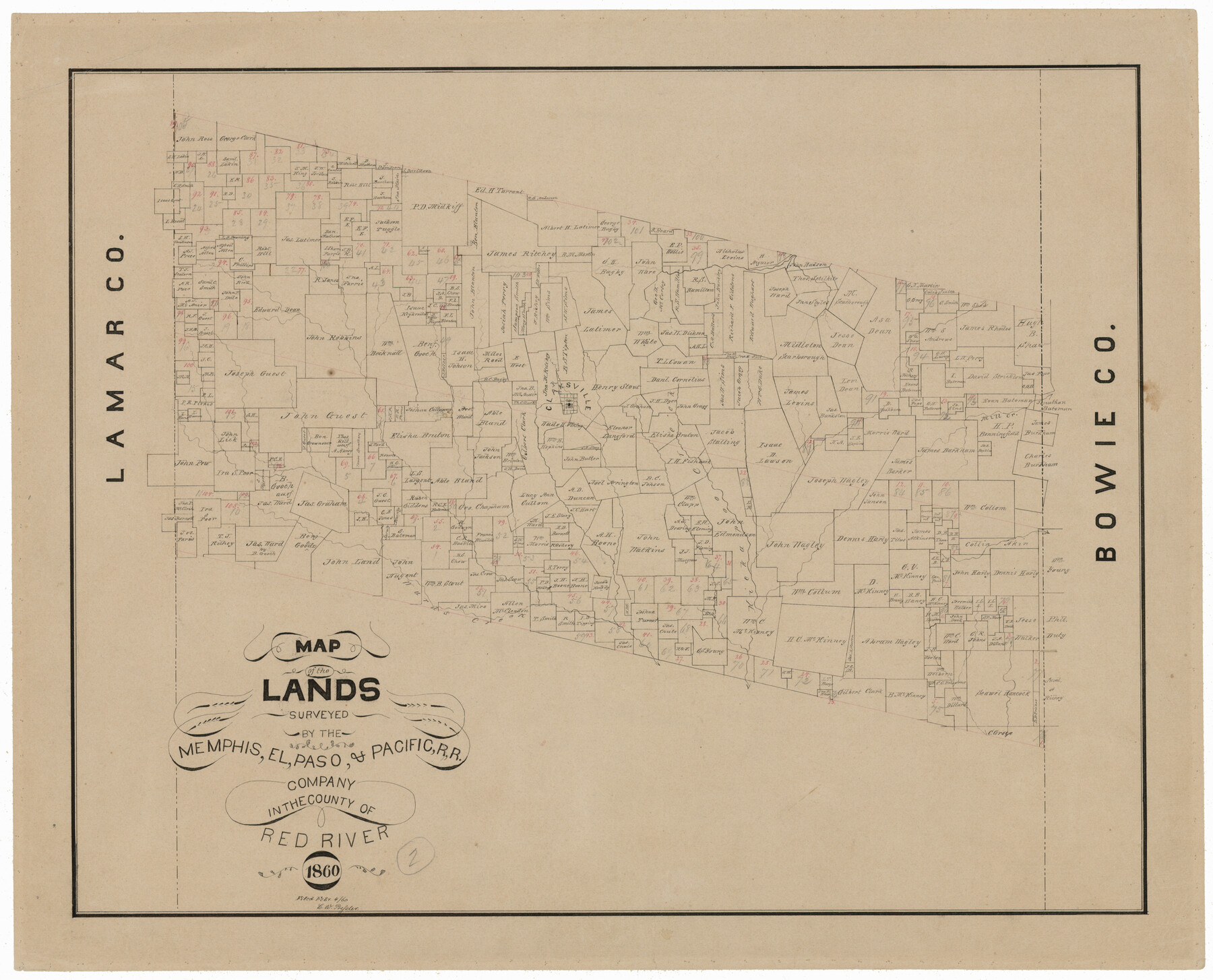 4851, Map of the Lands Surveyed by the Memphis, El Paso & Pacific R.R. Company, General Map Collection