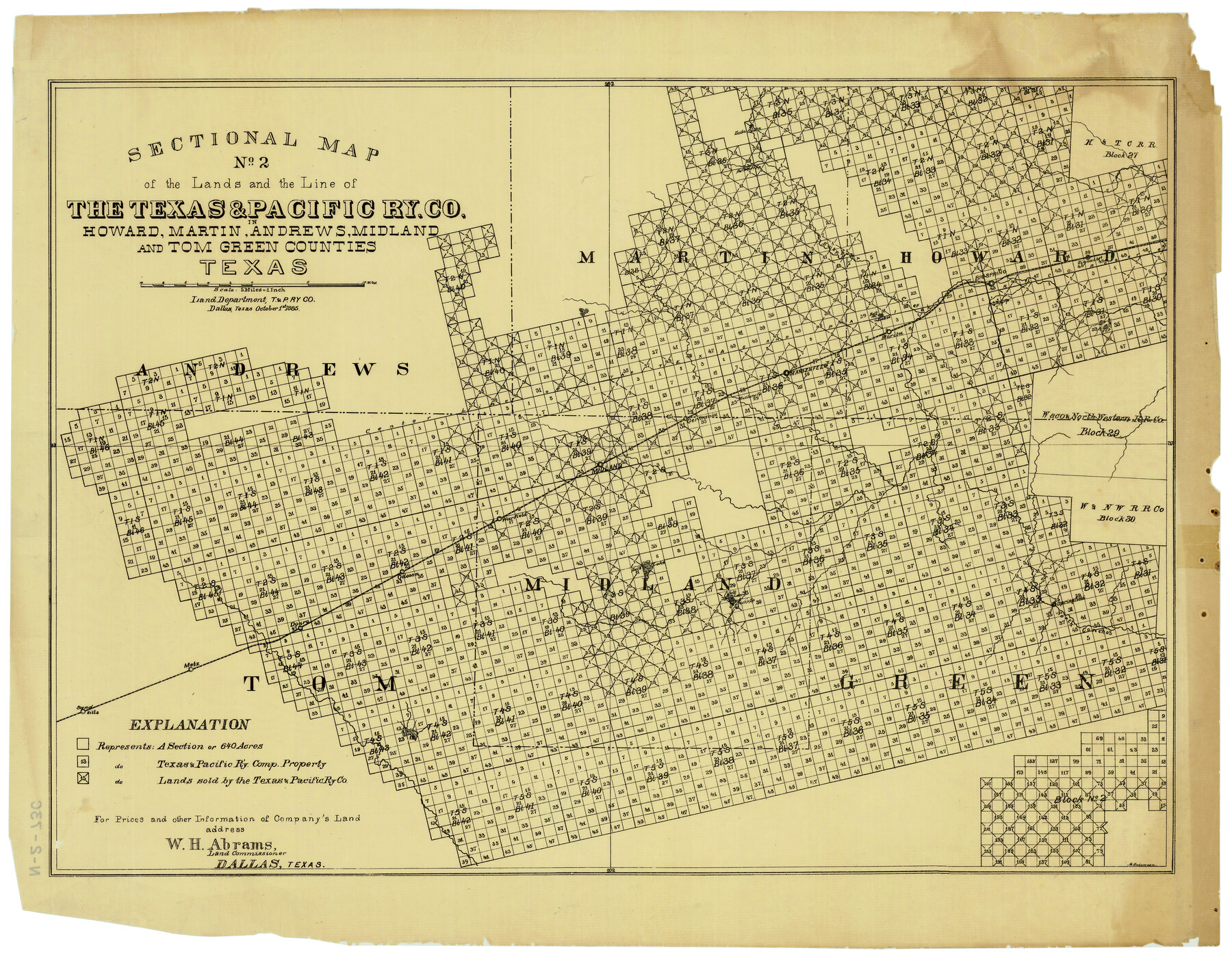 4861, Sectional Map No. 2 of the lands and the line of the Texas & Pacific Ry. Co. in Howard, Martin, Andrews, Midland and Tom Green Counties, General Map Collection