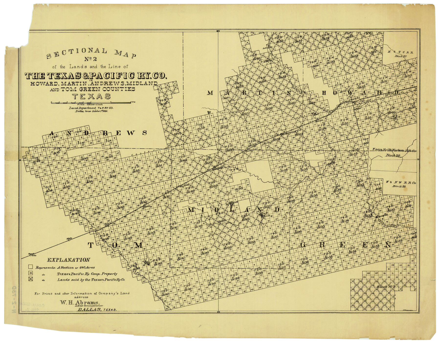 4862, Sectional Map No. 2 of the lands and the line of the Texas & Pacific Ry. Co. in Howard, Martin, Andrews, Midland and Tom Green Counties, General Map Collection