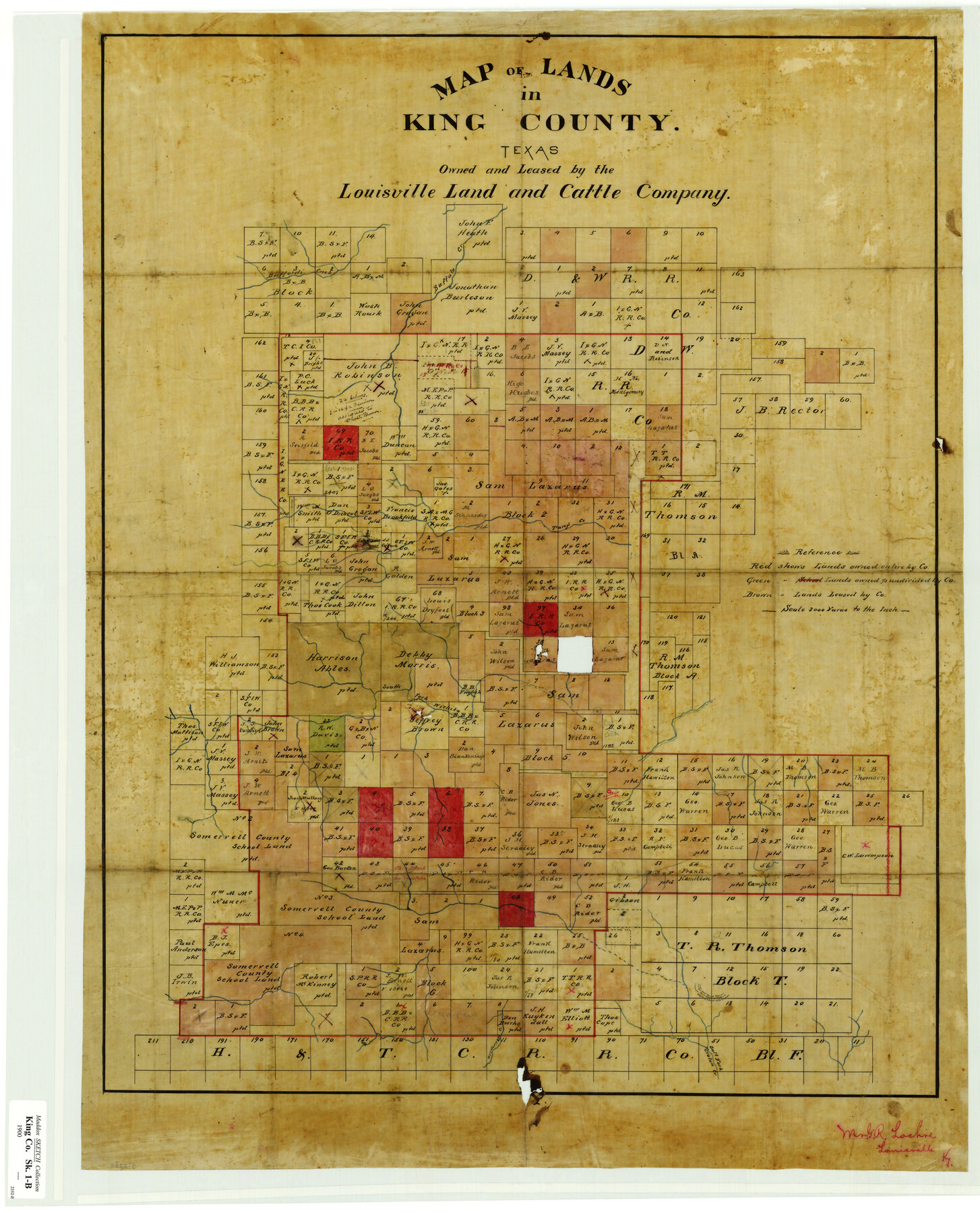 5070, Map of Lands in King County, Texas owned and leased by the Louisville Land and Cattle Company, Maddox Collection